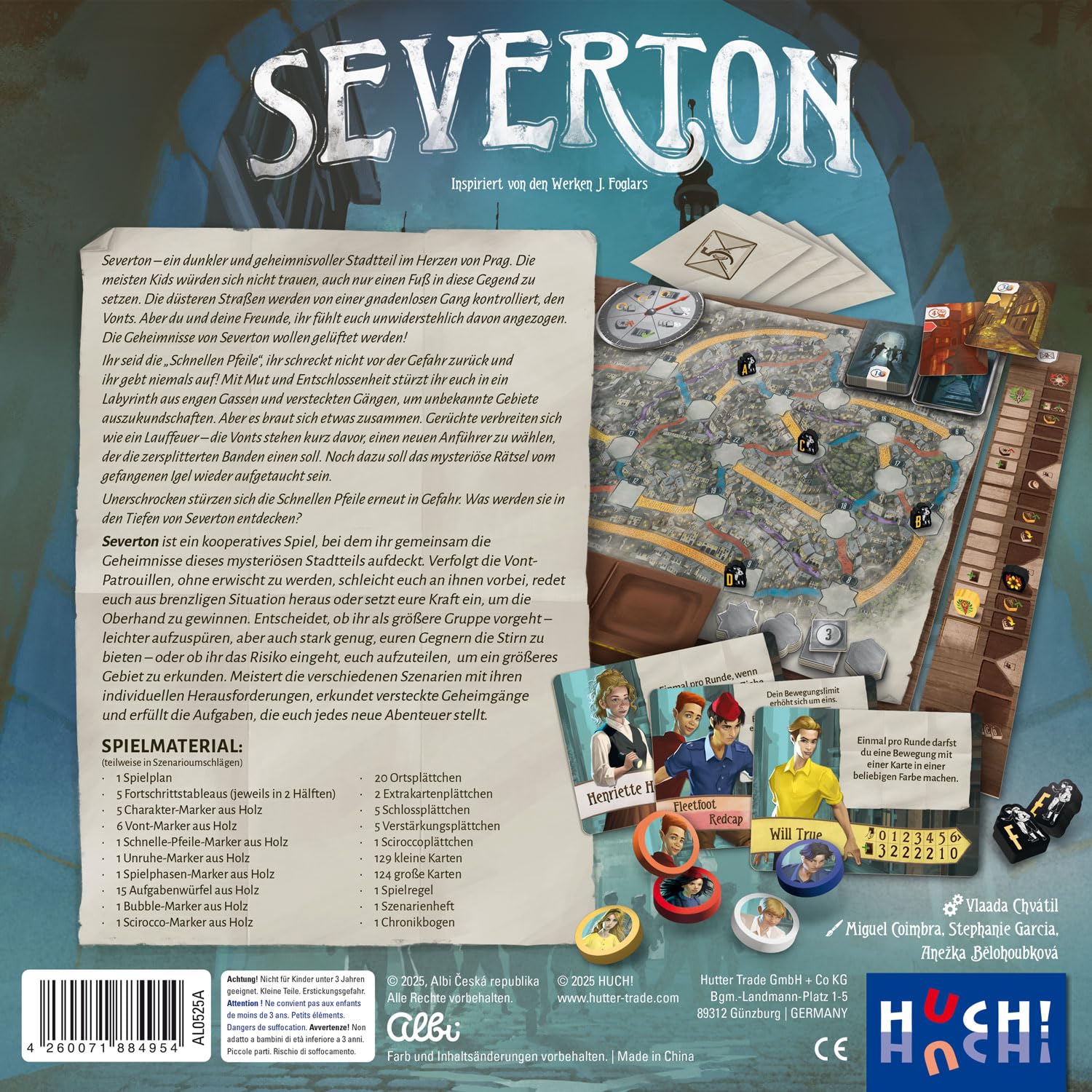 HUCH!, Severton - Kooperatives Strategiespiel, Abenteuer und Strategie, erfüllt zusammen spannende Missionen in Severton, Für 1-5 Spieler ab 10 Jahren
