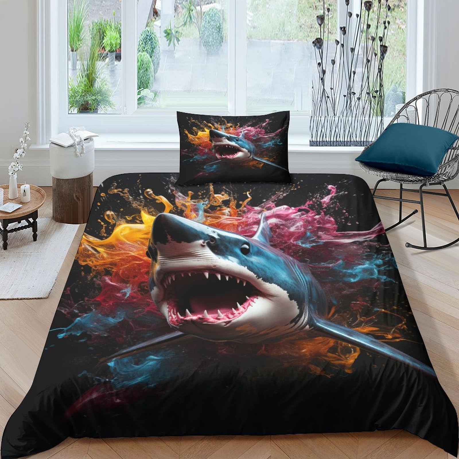 Housses de couettes requin 3D hypoallergénique en microfibre douce pour lit simple