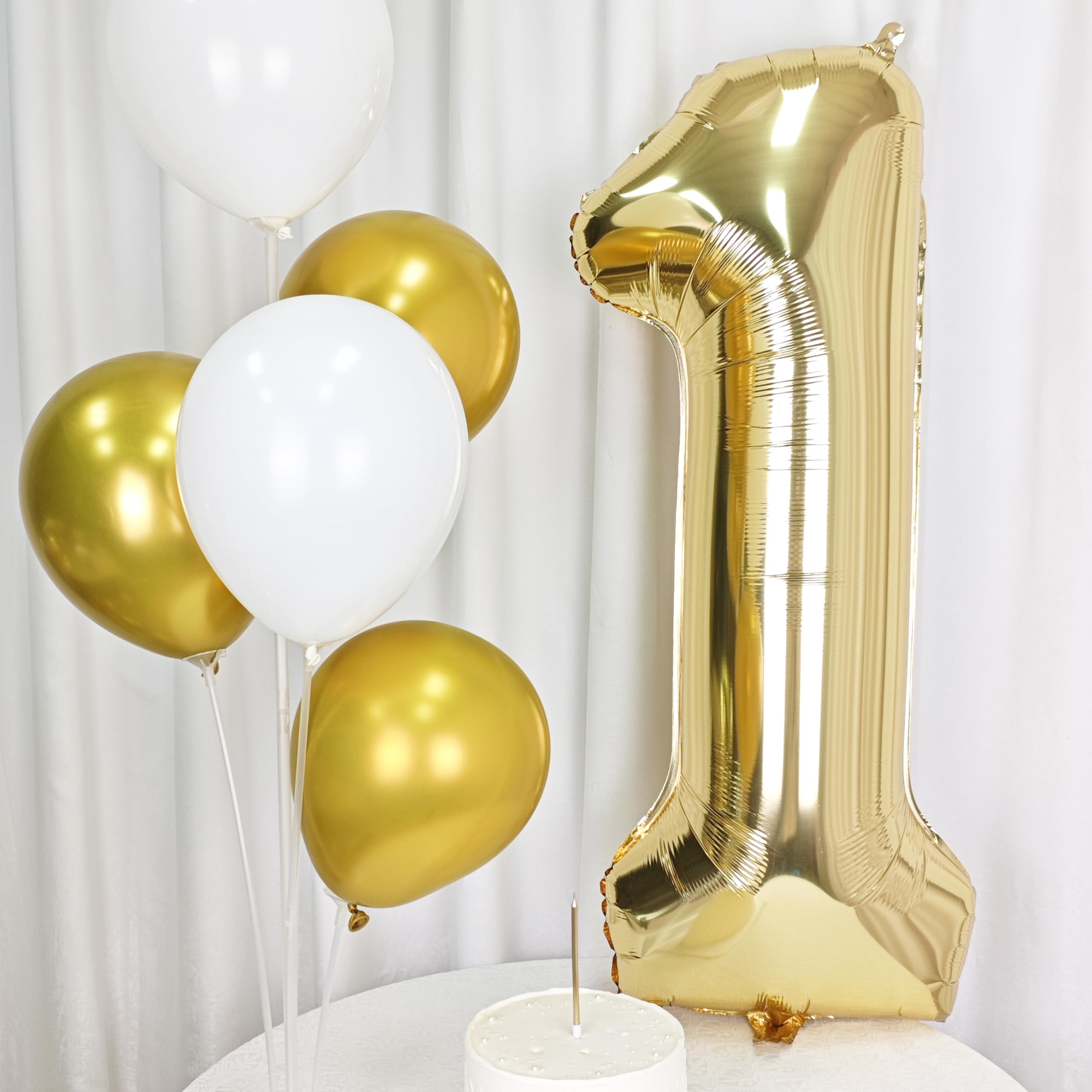 40 "Light Gold number 1 Balloon White Gold Giant birthday balloon Helium Champagne gold number balloons baby shower happy birthday decorations Valentine's Day wedding Digital 1 — view 4