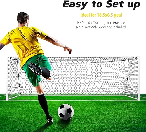 Miniatura 6 de Red de repuesto de portería de fútbol profesional de 24 x 8 pies, 18.5 x 6.5 pies, durabilidad mejorada [nailon de 0.157 in, 4 pulgadas hexagonal],