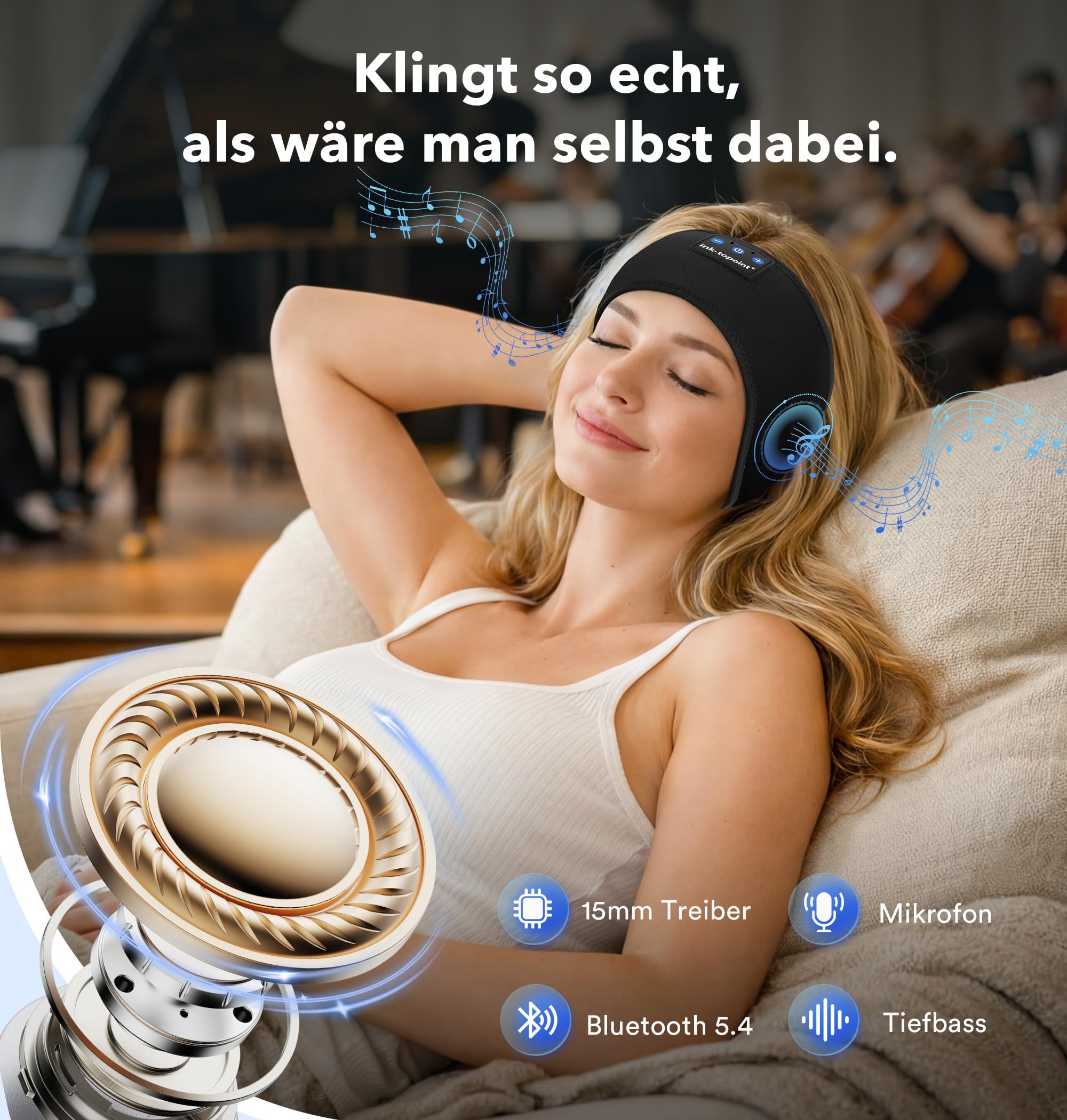Schlafkopfhörer Bluetooth,Schlaf Kopfhörer Stirnband Bluetooth 5.4 Kopfhörer Geschenk für Männer/Frauen mit Ultradünnen HD Stereo Lautsprecher für Sport,Schlafen,Reisen,Meditation,Entspannen
