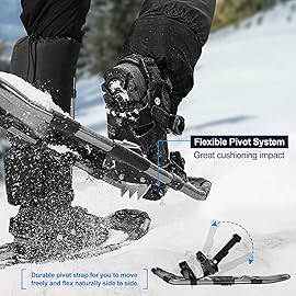 Odoland 4-in-1 Snowshoes Snow Shoes for Men and Women with Trekking Poles, Carrying Tote Bag and Waterproof Snow Leg Gaiters, Lightweight Aluminum Alloy Snow Shoes, Black, Size 30\'\'