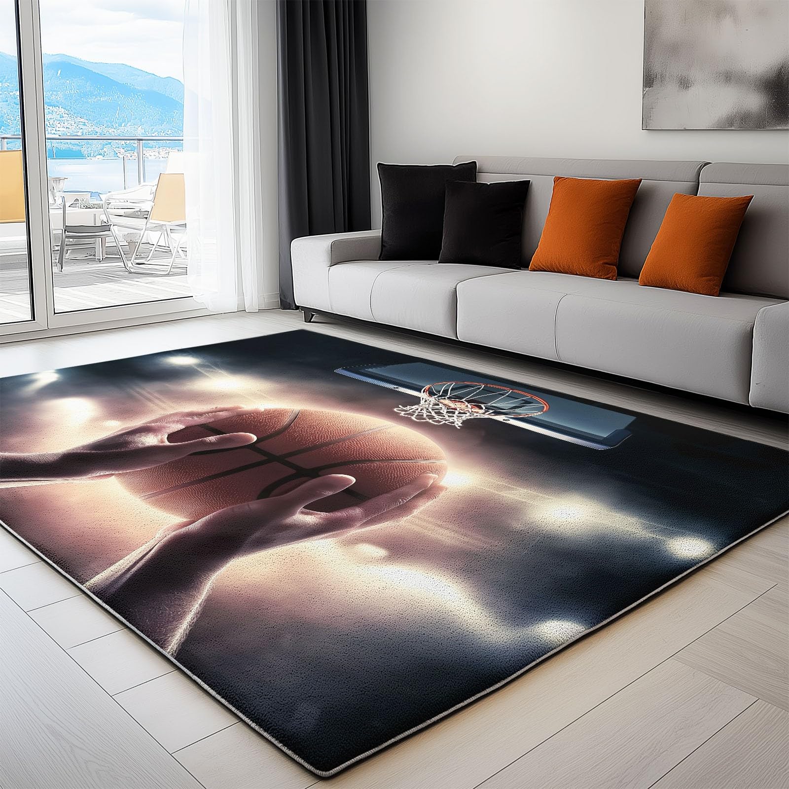 Tapis de salon sombre grand doux motif basket-ball 80x150 cm