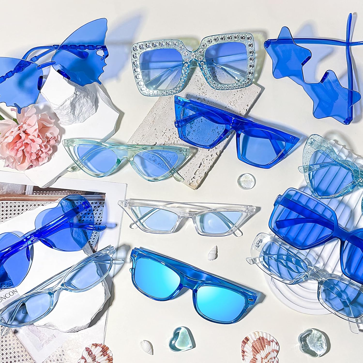 Pibupibu 12 Pack Mixed Style Party Sunglasses for Women Men Bulk Retro Funky Y2K Glasses Set - Image 4