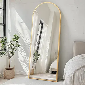 Sweetcrispy 71"x26" Arched Full Length Mirror, Standing or Leaning Full Body Mirror with Aluminum Alloy Thin Frame, Suitable for Bedroom or Cloakroom,Gold