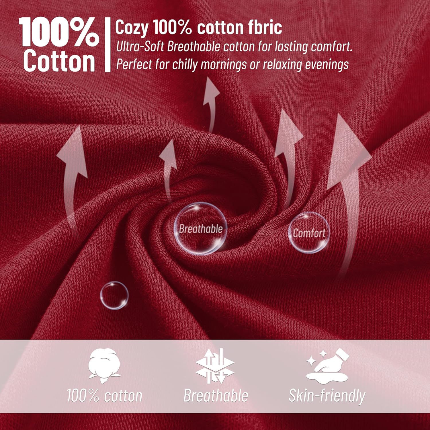 U2SKIIN Men's 100% Cotton Lightweight Robe, Soft Breathable Bathrobe with Pockets, Classic Kimono Spa Robe for Men - Image 3