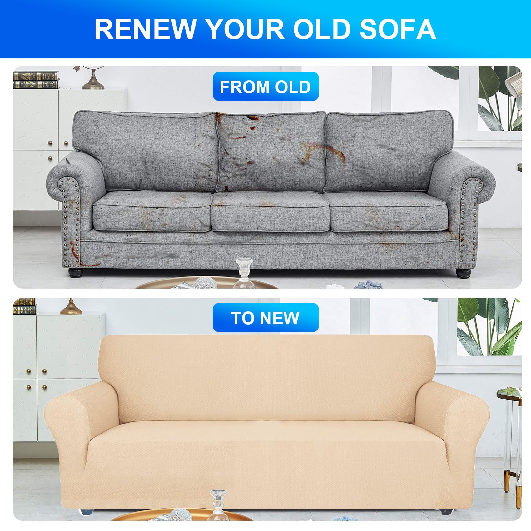 CYCMACO Copridivano 3 Posti Con Braccioli, Copridivani Elasticizzato Antiscivolo, Universale Moderno Copri Divano Antigraffio, Sofa Cover Antimacchia, Lavabile In Lavatrice, Beige Giallo