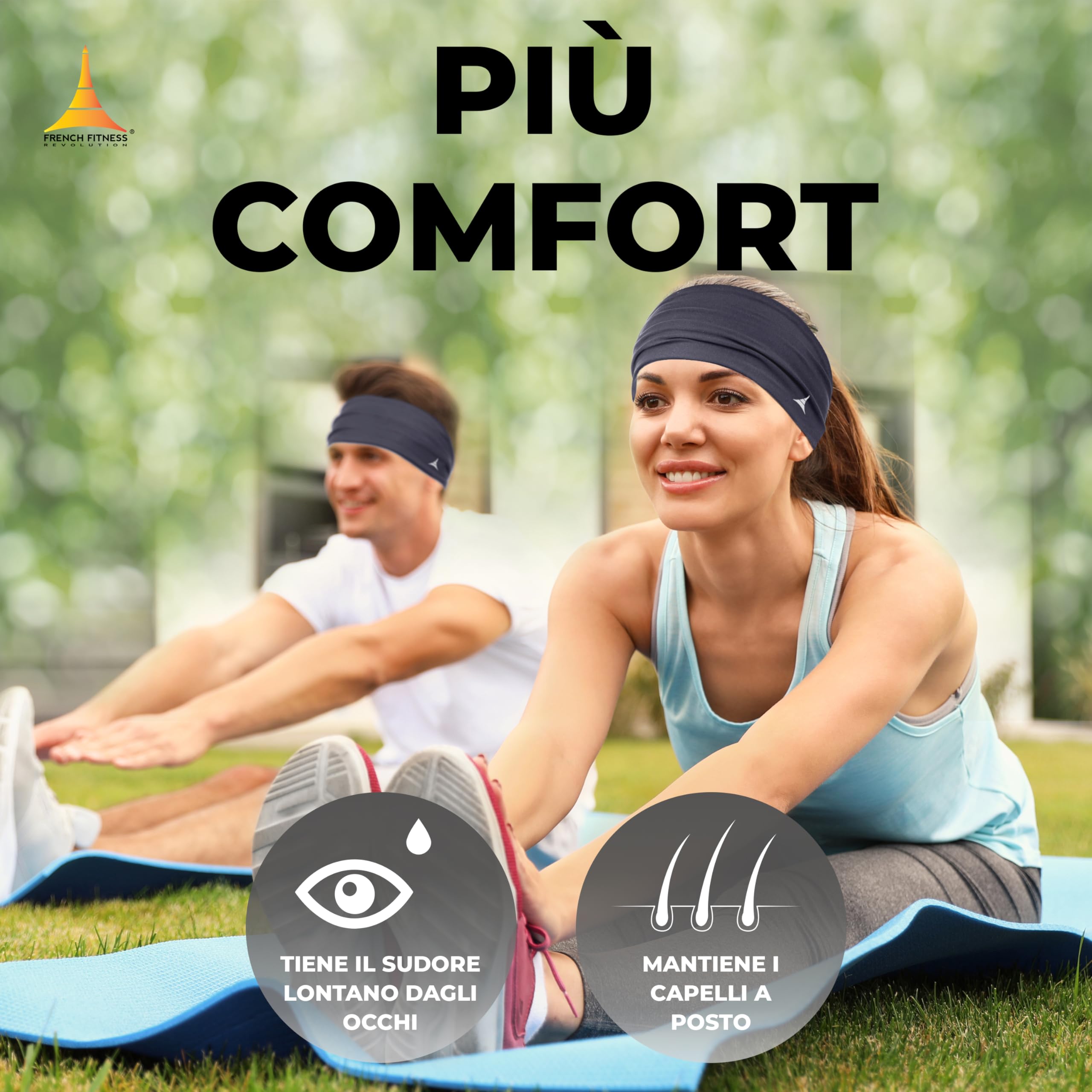 French Fitness Revolution – Fascia Testa Elastica Sportiva per Uomo e Donna – Fascia Antisudore per la Testa per Corsa, Basket, Yoga, Fitness – Fascia Assorbi Sudore – Prodotta in Europa