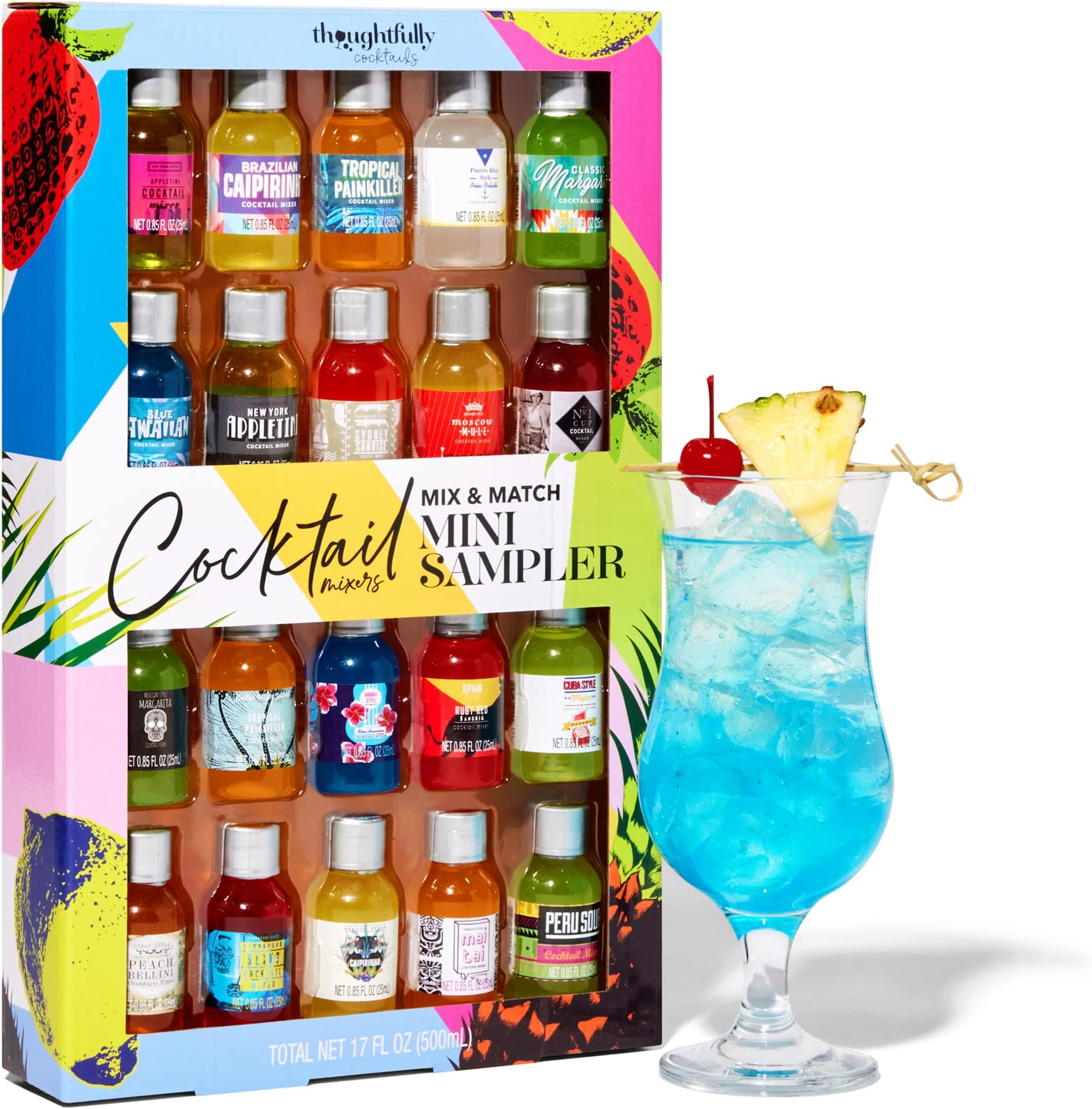 Thoughtfully Cocktails, Mix and Match Mini Sampler Cocktail Mixer Set, Vegan and Vegetarian, Tropical and Classic, Set of 20 (Contains NO Alcohol)