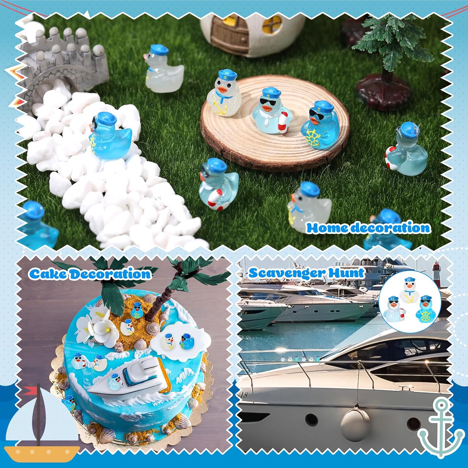 60pcs Luminous Mini Resin Sailor Cruise Ducks, Tiny Cruise Ducks for Hiding, Miniature Sailor Cruise Figurines, Ducks for Cruise Ship, Nautical Cruise Party Favors Gift Decoration (Luminous)