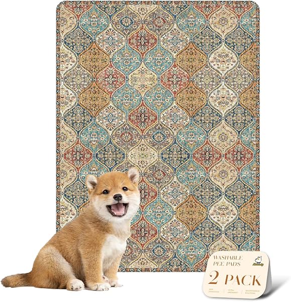 nunubaby Washable Pee Pads for Dogs, Stylish, Non-Slip and Leak-Proof Pee Mat. ultra-absorbent Reusable potty pad for Crates and Floors.(Cream/Multi, 18" x24" ) - 1