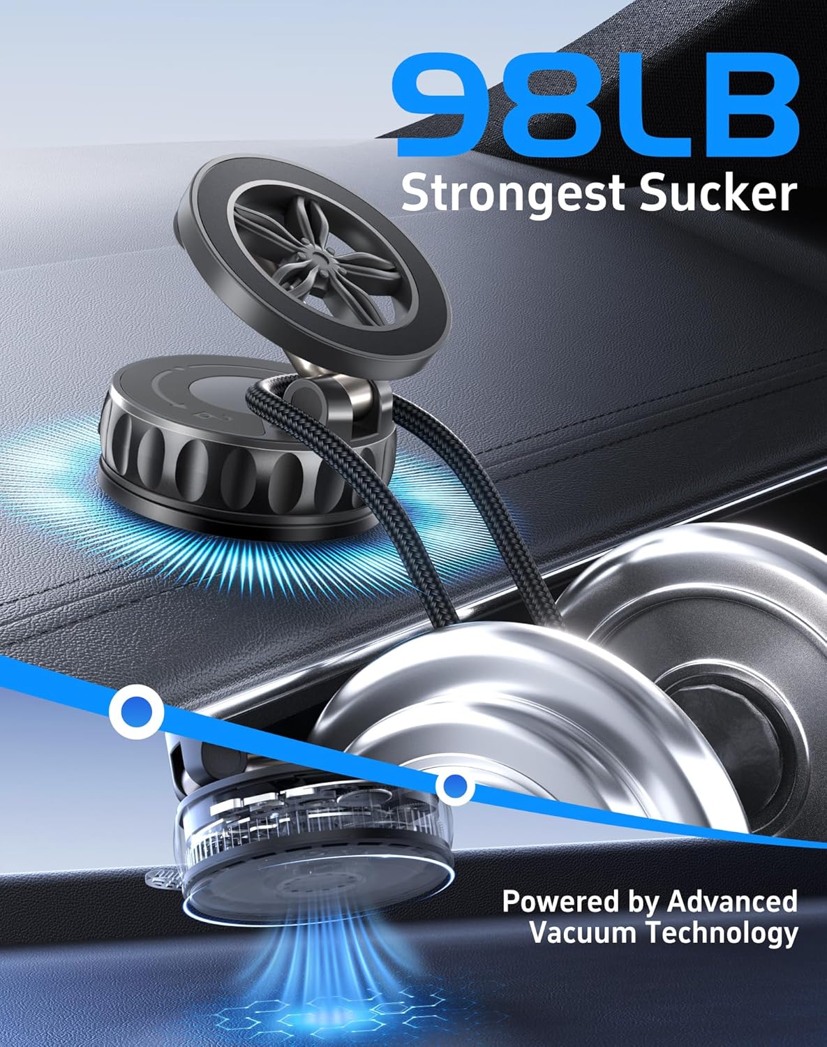 2026 Upgraded Car Phone Holder for Magsafe [125+ LB Strongest Suction & 3000gf Strongest Magnetic] 360° Adjustable Car Phone Mount, Phone Holders for Your Car for iPhone 17 Pro Max 16 15 14 13 12 Plus