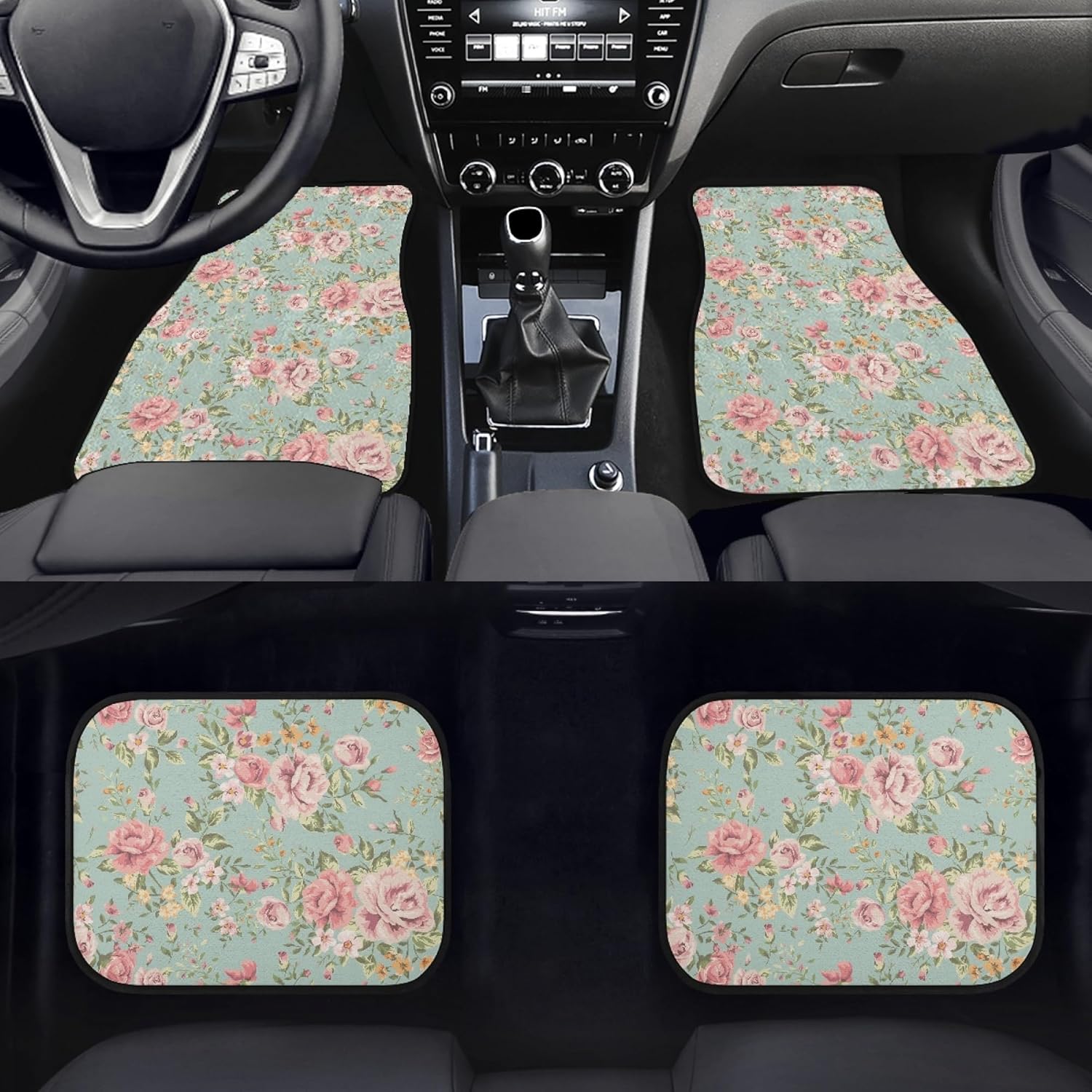 Floral Print Car Mats Set of 4 Cute Retro Spring Flowers and Leaves Classic Garden Plants Pattern Floor Mats for Cars Non Slip Front Rear Vehicle Rugs Universal Auto Accessories for Trucks - Image 2