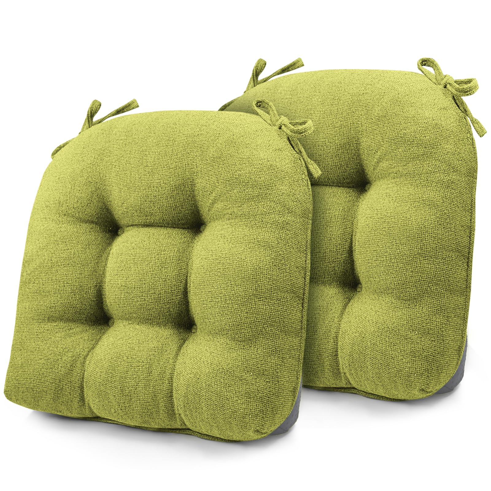widesmile Chair Cushions for Dinning Chairs, Set of 2 Memory Foam Kitchen Chair Cushion with Ties and Non Slip Backing, Tufted Chair Cushions for Dining Room, 40cm x 40cm x 10cm, Green