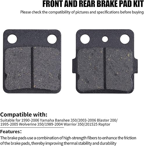Miniatura 6 de Pastillas de Freno Delanteras/Traseras Compatible con Yamah Wolverine 350 Warrior 350 Blaster 200 Banshee 350 Braking para Raptor 125 YFZ350 YFS200