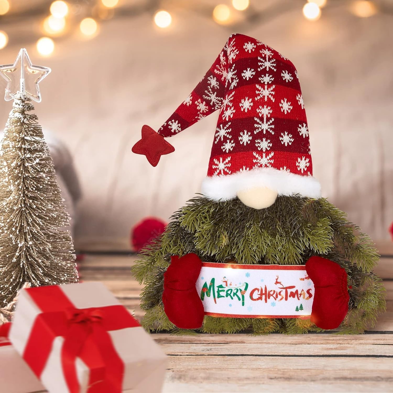 LATERN Ghirlanda di Gnomi di Natale, 70CM Ghirlanda da Appendere di Pino e Abete Rosso Artificiale con Svedese Tomte per Natale Porta D'ingresso Parete Finestra Camino Decorazione