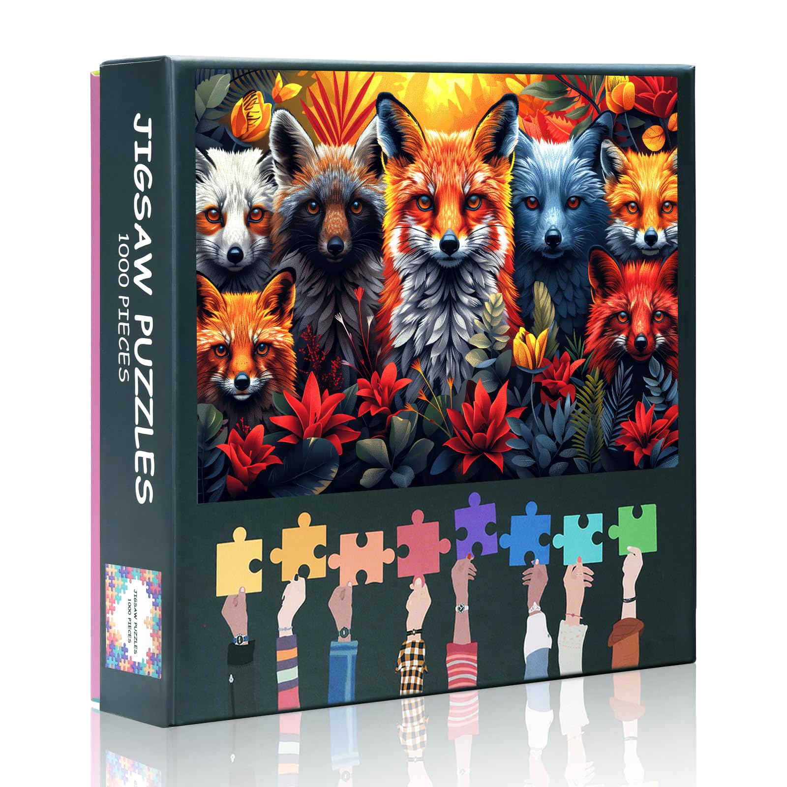 Diverse Foxes & Lush Flowers 1000-Piece Jigsaw Puzzle for Adults - 20x28 Inch Botanical Animal Art, Challenging Collectible Wall Decor for Home & Sophisticated Gifts