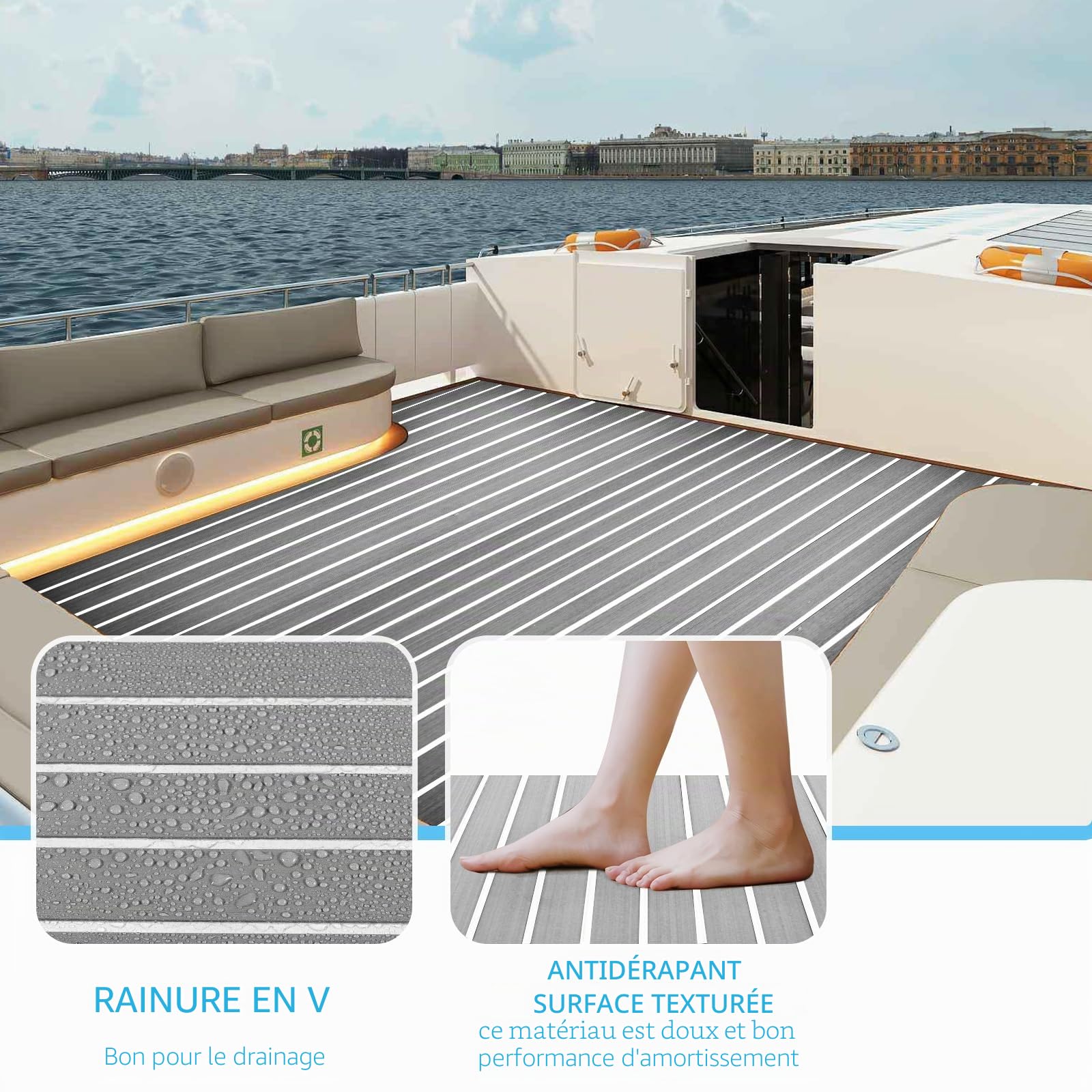 Tapis de sol en mousse EVA pour bateau (240 x 90 cm), en teck synthétique pour bateau