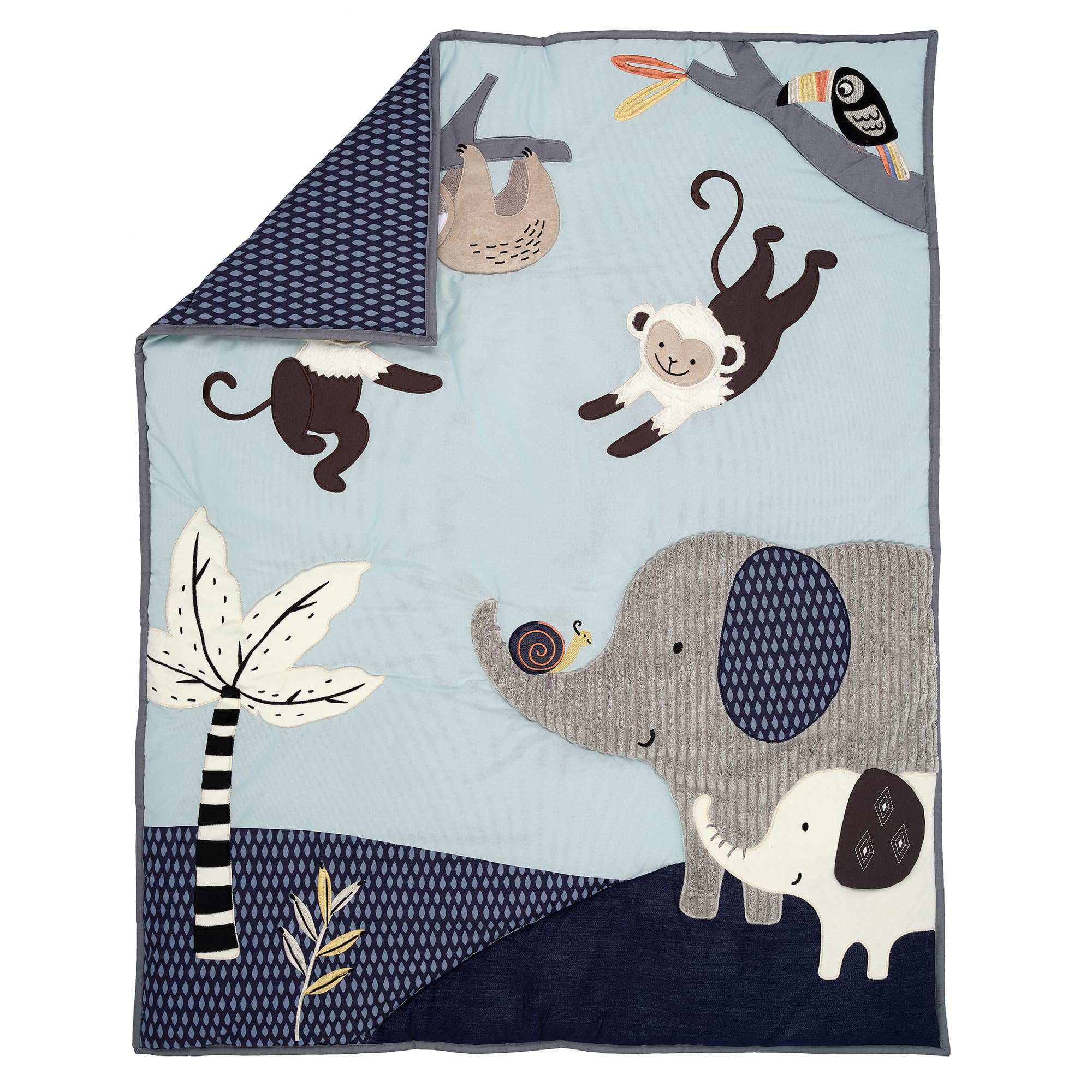 Lambs & Ivy Jungle Party - Juego de ropa de cama de 3 piezas para cuna de bebé con elefante/mono