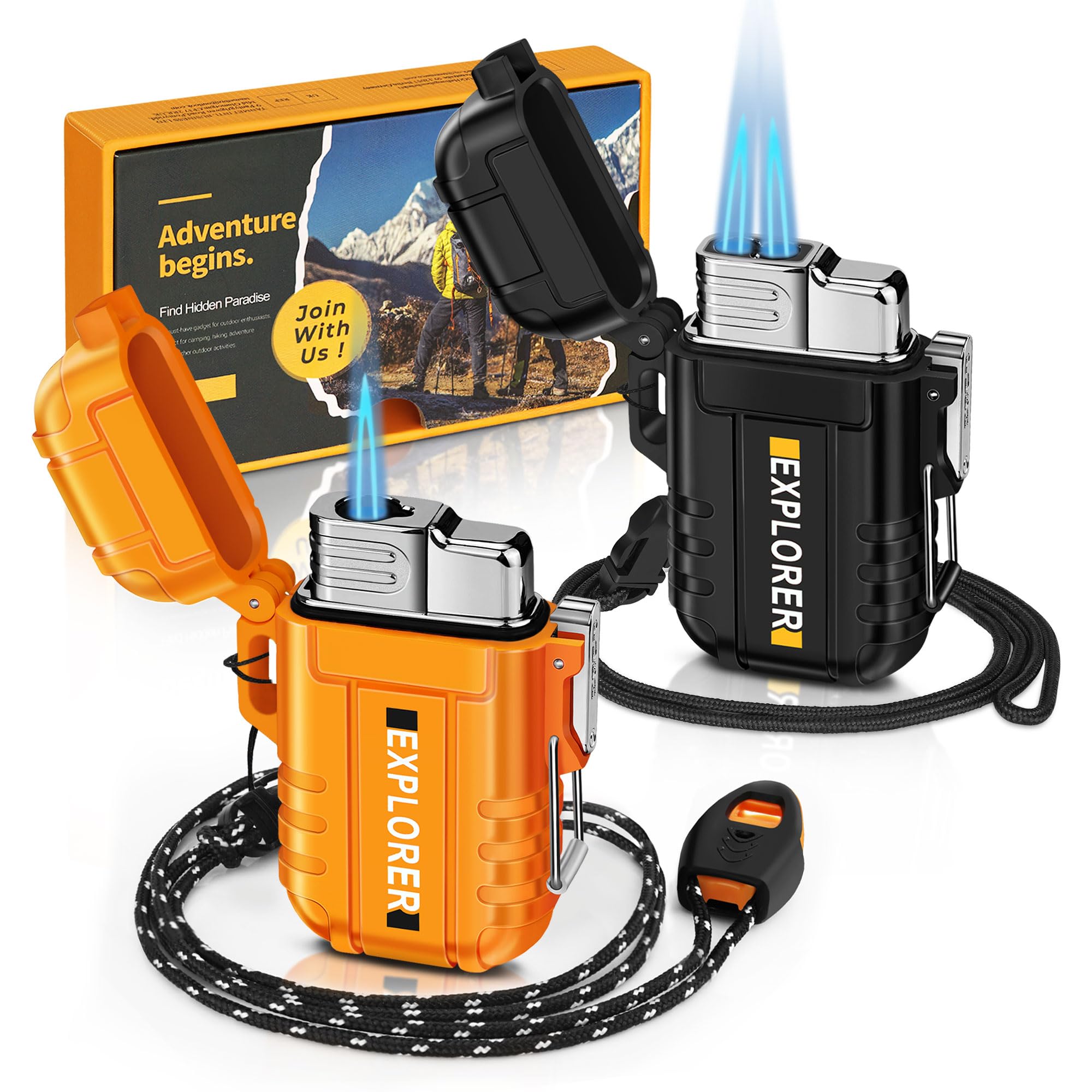 Lafagiet 2 Pack of Torch Lighter, Single & Dual Jet Flame, Windproof, Waterproof, Butane Gas Refillable Lighters Multipack for Candle, Camping, Outdoor Adventure (NO Gas)