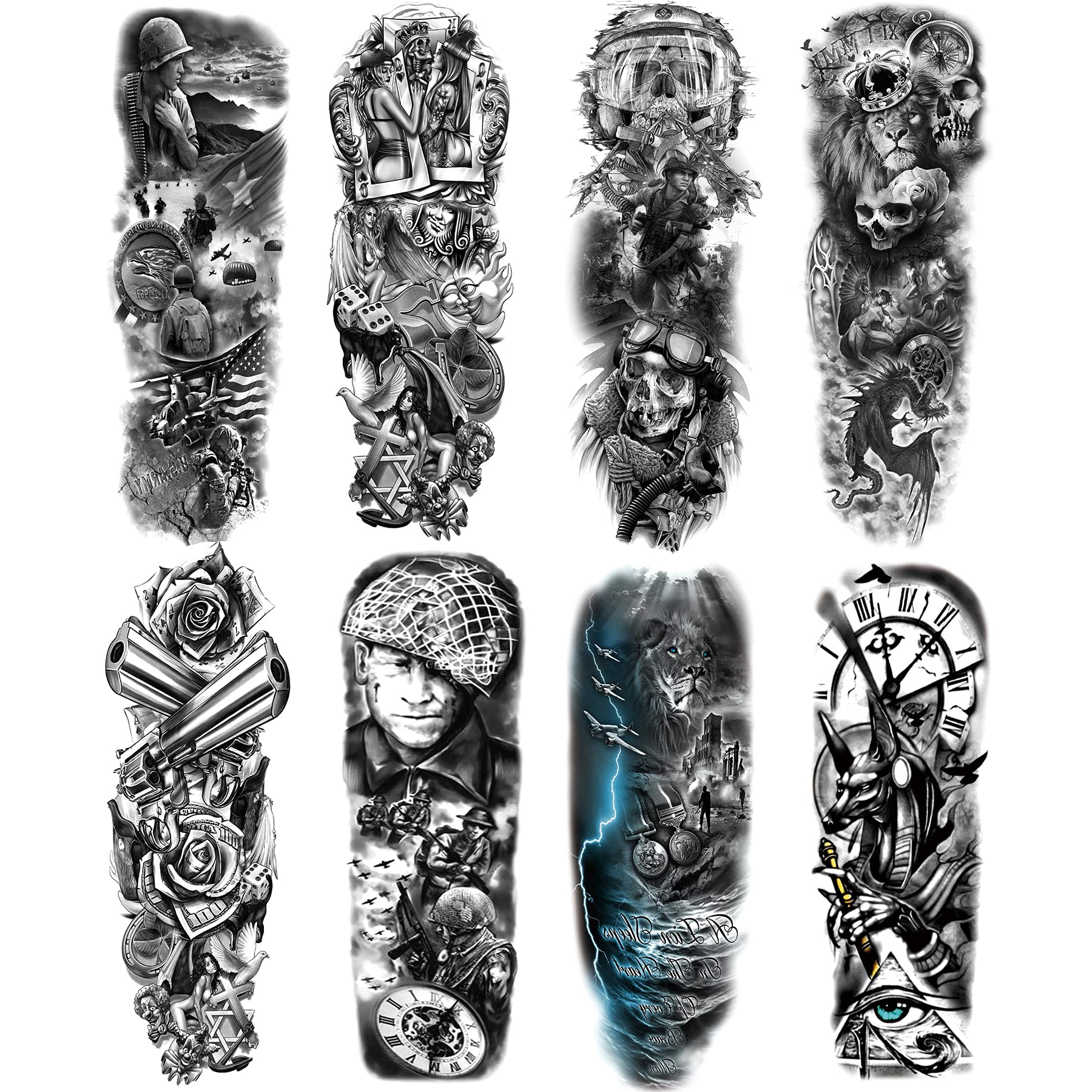 Buy War Temporary Sleeve Tattoos, 8Sheet Large Full Arm Sleeve