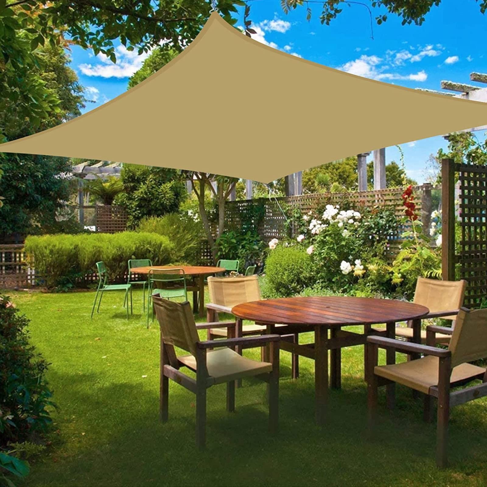 Vela Parasole, Baldacchino per Tendalino Parasole Rettangolo Triangolare, Vela Parasole Impermeabile, Blocco UV 95% con Corda Libera, per Esterni, Giardino, Patio, Cortile, Festa(Beige,2x5 Quad)