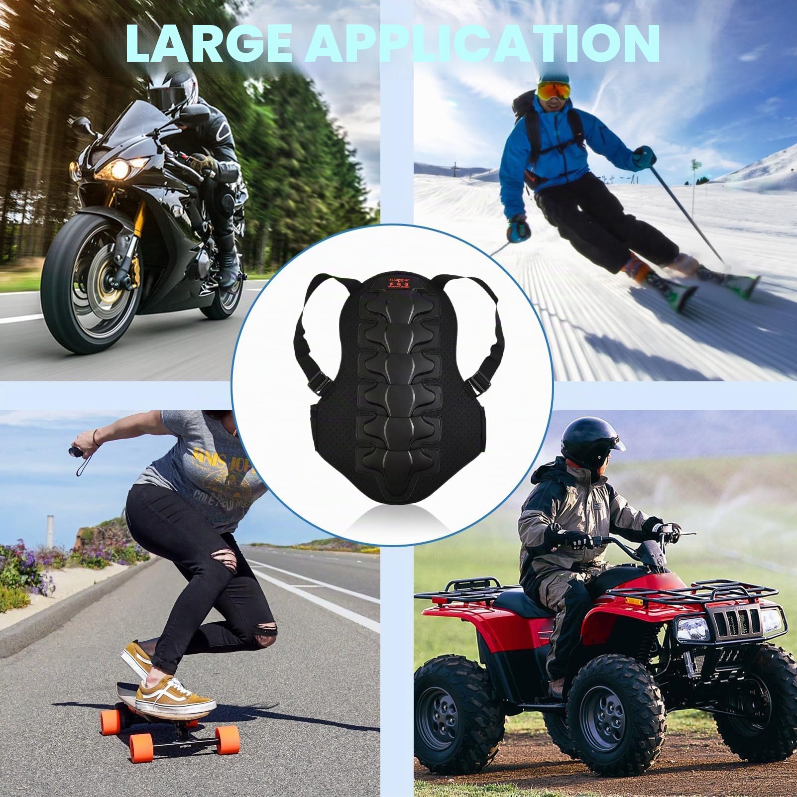 Protection Dorsale de Moto pour Sports d'équitation avec Design Anti-Choc et Protection de la Taille réglable, Protection Dorsale pour Moto/Ski/Snowboard pour Adulte
