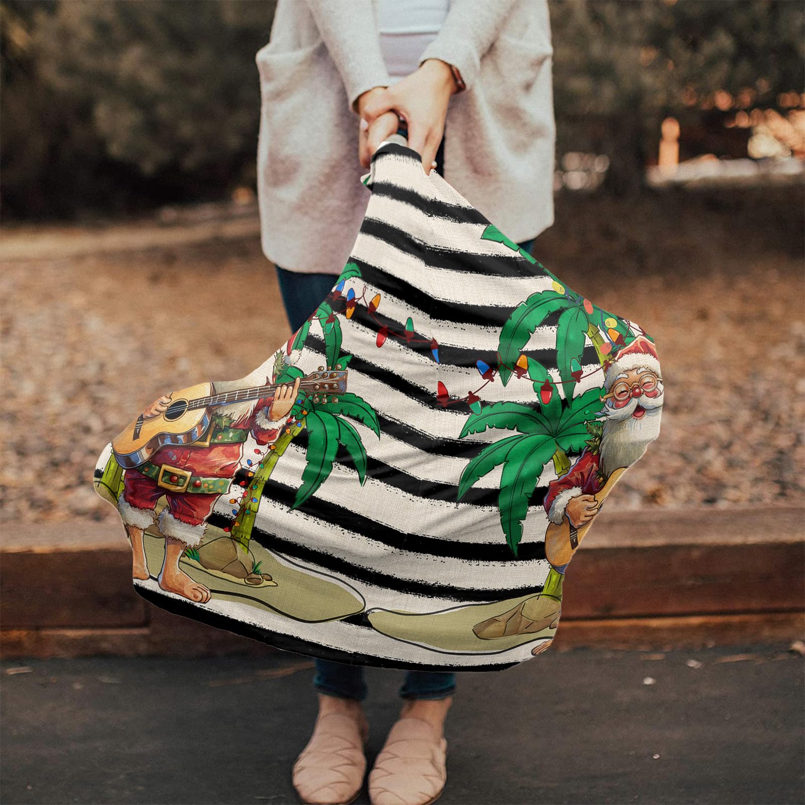 Nursing Cover for Breastfeeding Scarf, Christmas Palm Tree Black White Stripe Baby Car Covers Super Soft Multi Use for Canopy Shopping Cart Cover Blanket Stroller Cover