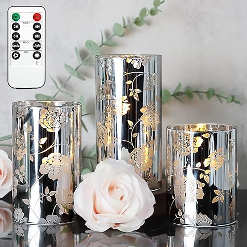 Miniatura 6 de REVELBUNNY Velas LED de cristal galvanizado sin llama con control remoto y temporizador, velas parpadeantes que funcionan con pilas para decoración