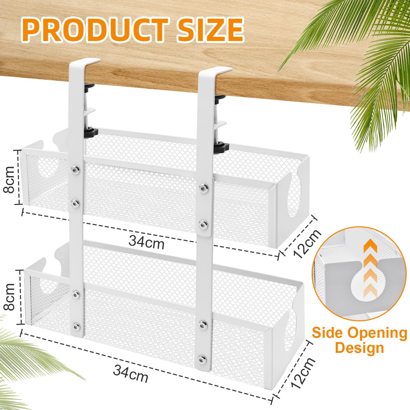 YTACREA Two Layer Under Desk Cable Management Tray, Desk PC Cable Tidy Box with Clamp Mount - Image 2