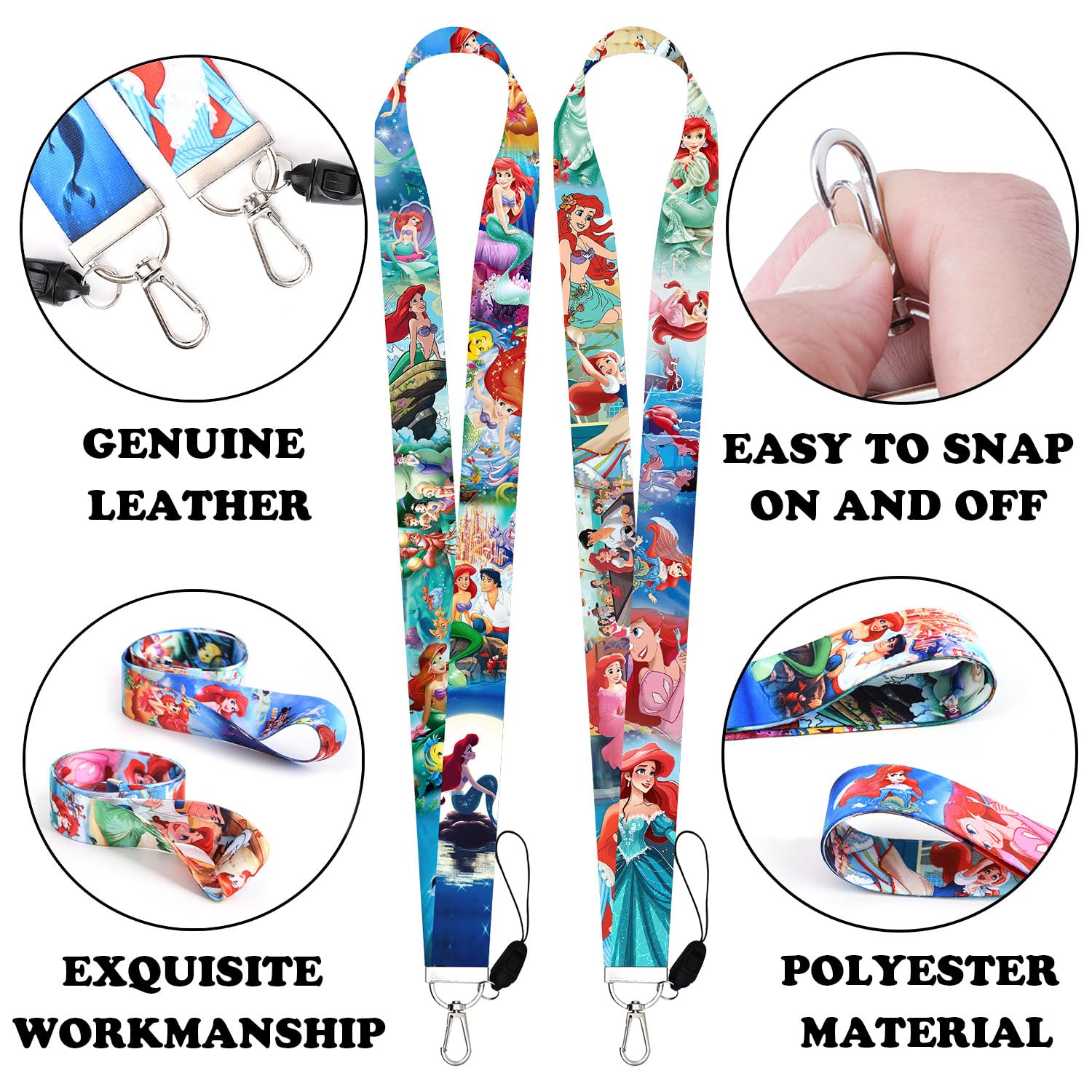GTOTd The Little Mermaid Lanyard (2 Pack) with ID Holder for Keys Wallet, Merchandise Keychain Princess Decorations Party Supplies Gifts for Teens Girls - Image 3