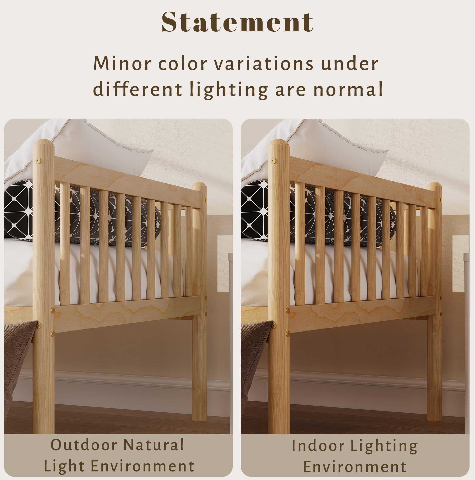 Beistellbett Kinderbett 90x200cm, Massivholz Rausfallschutz (Natur) | 2-in-1 Beistellbett & Einzelbett. 120kg Tragkraft. 29cm Stauraum. 3-seitiger Rausfallschutz ohne scharfe Ecken