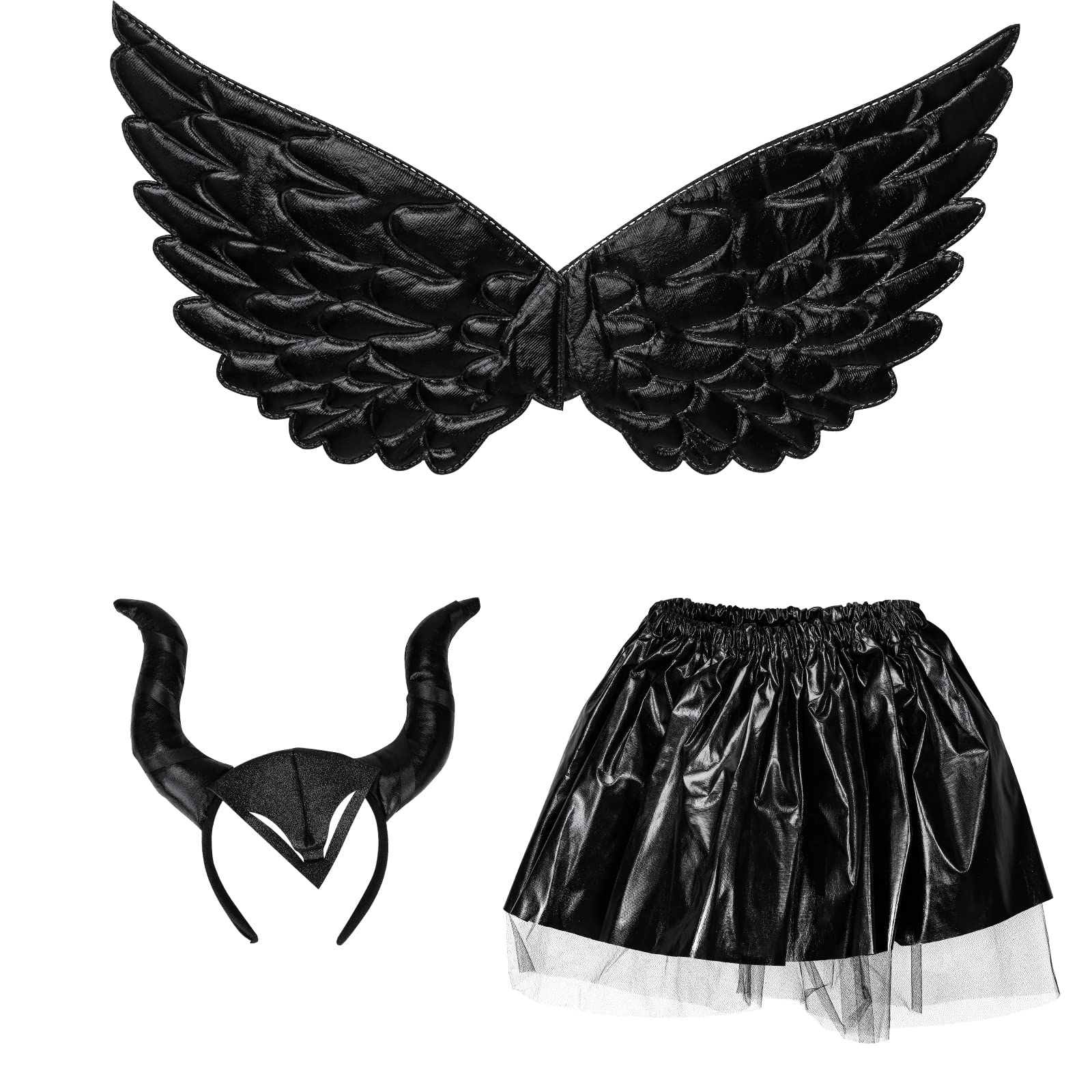 Makone Women Queen Horns Hat Halloween Costume Black Long Horns