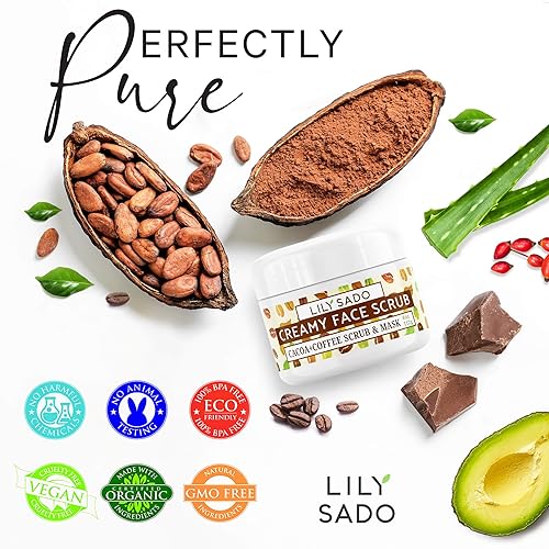 Miniatura 5 de LILY SADO LILY SADO Exfoliante facial cremoso de cacao y café, el mejor limpiador facial vegano exfoliante para mujeres y hombres, el lavado facial
