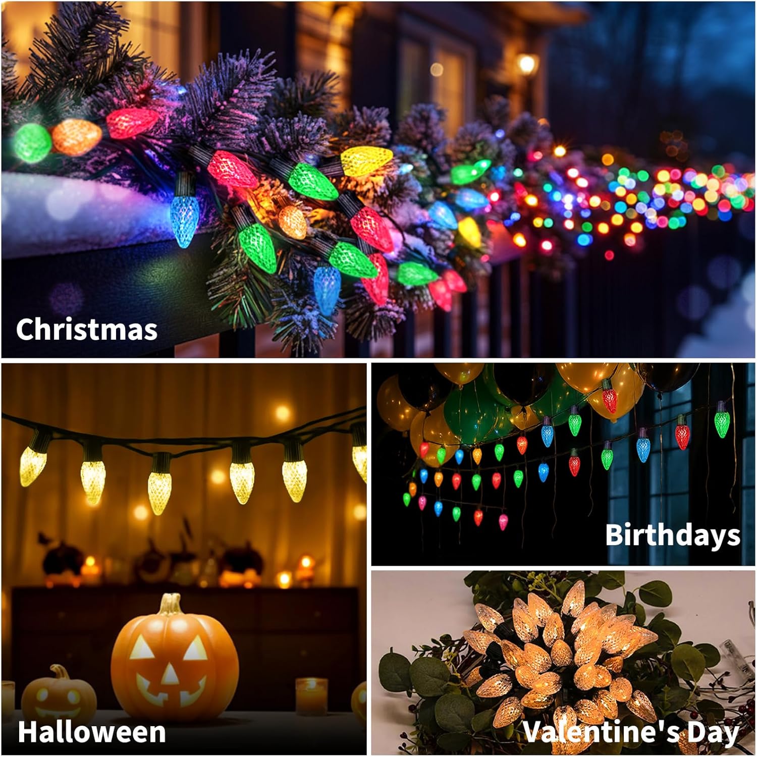 Smart C9 Christmas String Lights Outdoor,200LED 131FT Color Changing Fairy Lights App Control,RGB,Waterproof, Shatterproof Connectable,Twinkle Lights for Tree House Indoor Patio Decor