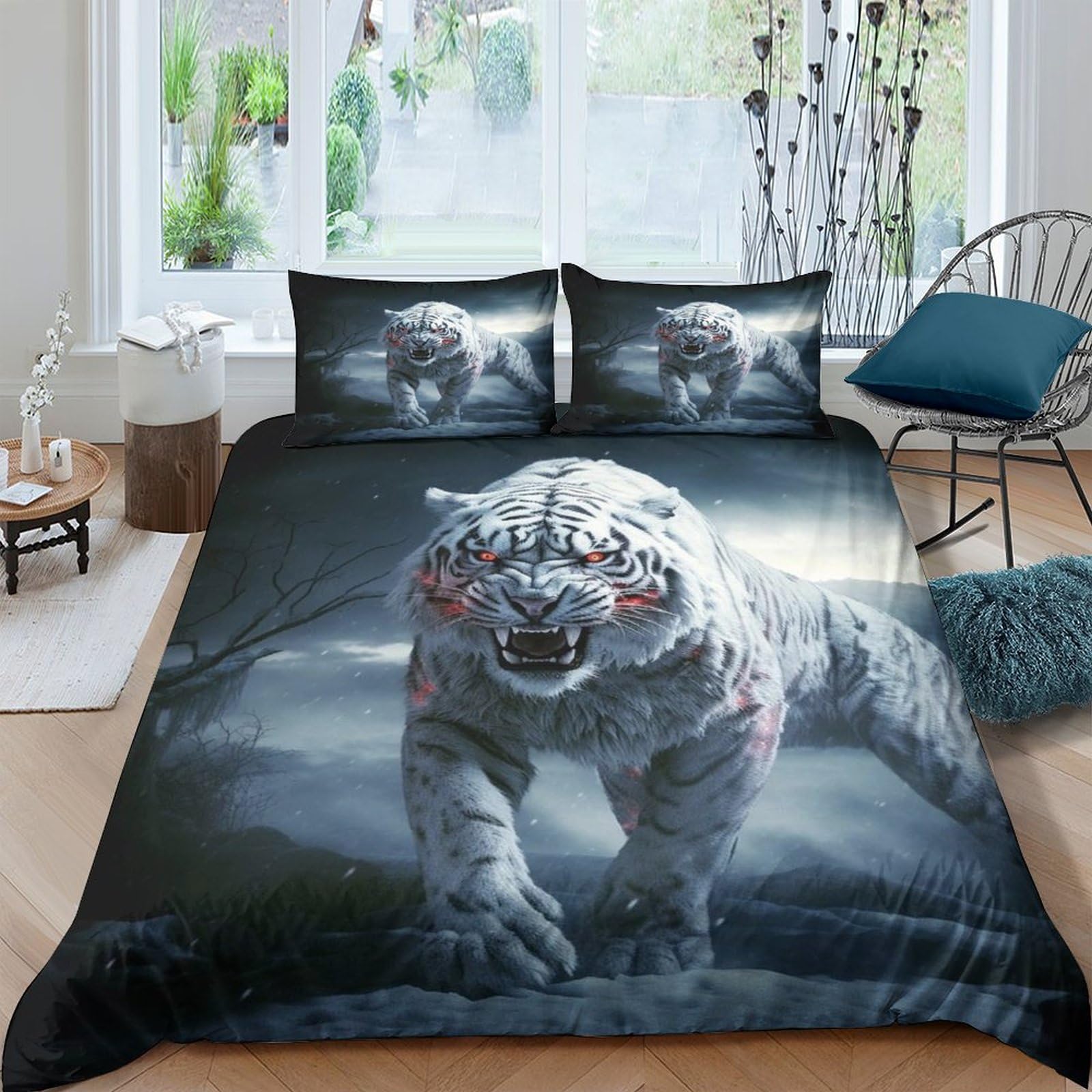 Parure de lit 200x200 de qualité hôtelière en microfibre motif tigre
