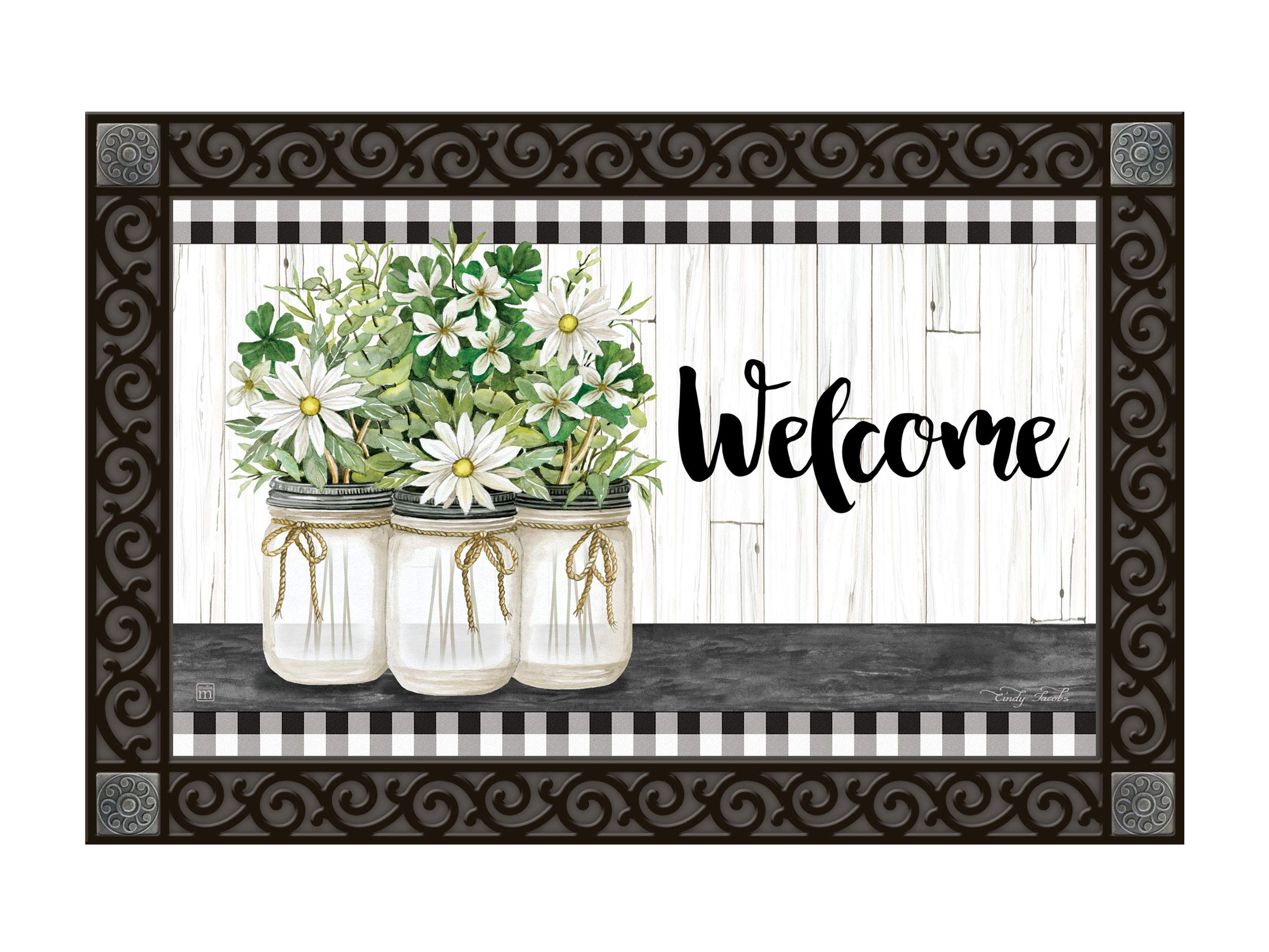 Studio M Welcome - All Weather Interchangeable Doormat Insert - 30x18 Inch Eco-Friendly Recycled Rubber Backing - Farmhouse Daisies