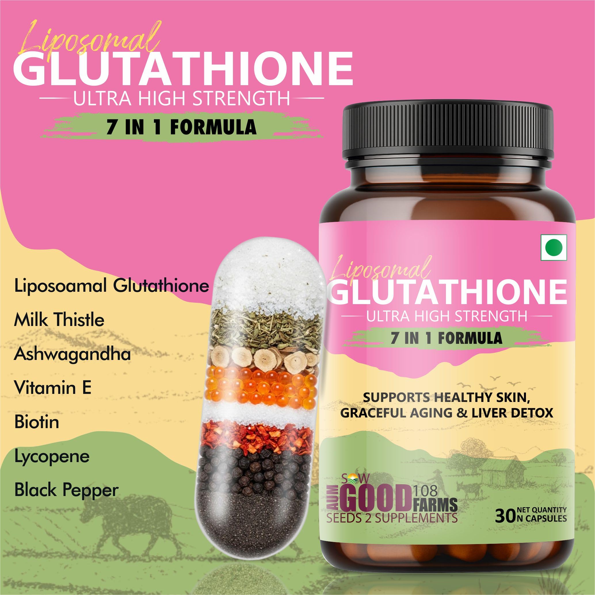 ASG 108 FARMS Liposomal Glutathione Capsules With Milk Thistle | Antioxidant Supplement for Skin Glow & Radiance Support | Liver Detox Formula | For Men & Women | (30 Count) — Amazon image 9