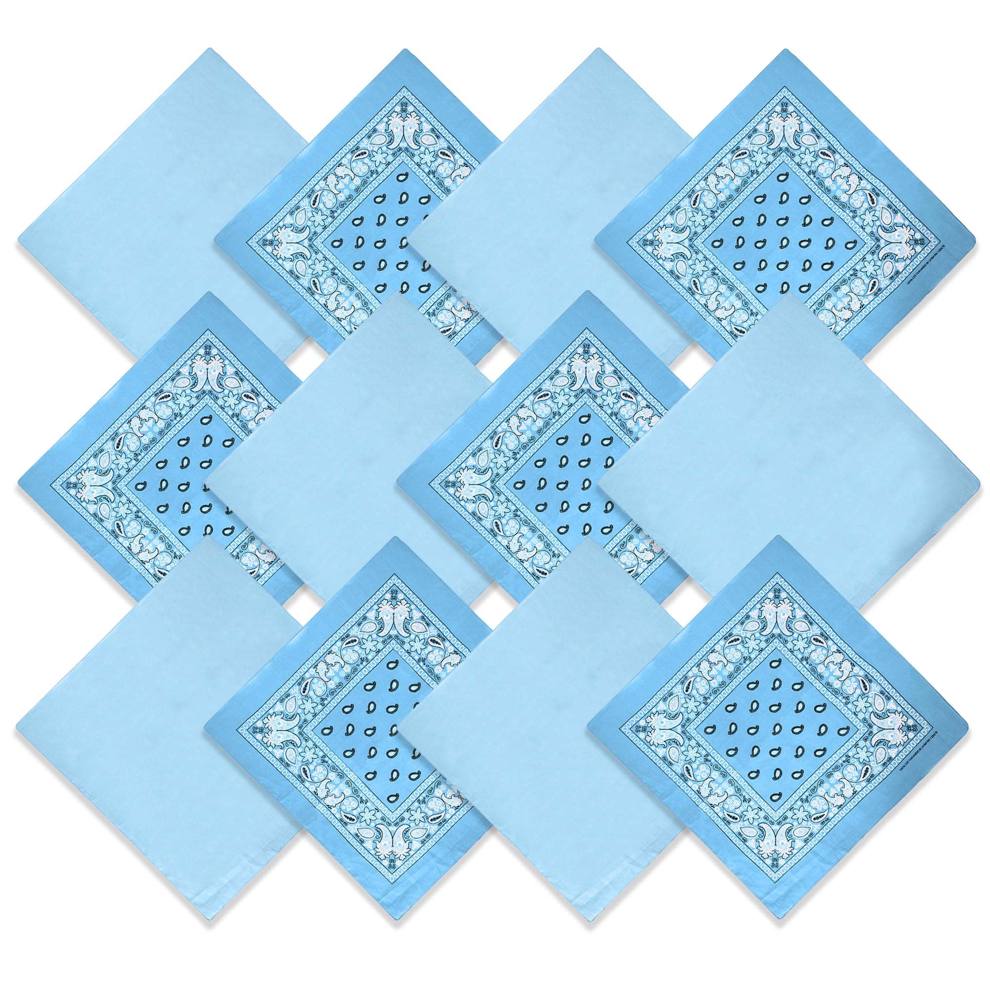 6,12,36 PK Bandanas for Men and Women, 100% Cotton Bandana - Gold, Black, White +20 Color Mens Handkerchiefs Bandana Pack (Light Blue 12PK)