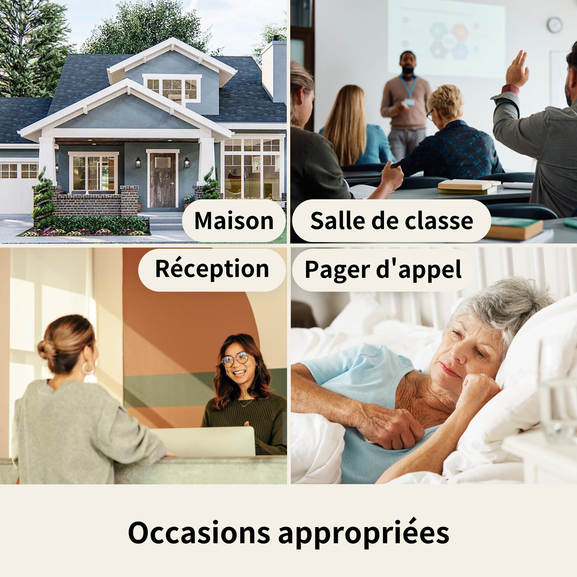 Sonnette sans Fil, Étanche IP55, Portée de Signal Étendue, Kit de Carillon Électronique avec Récepteurs à LED Enfichables pour la Maison, Noir