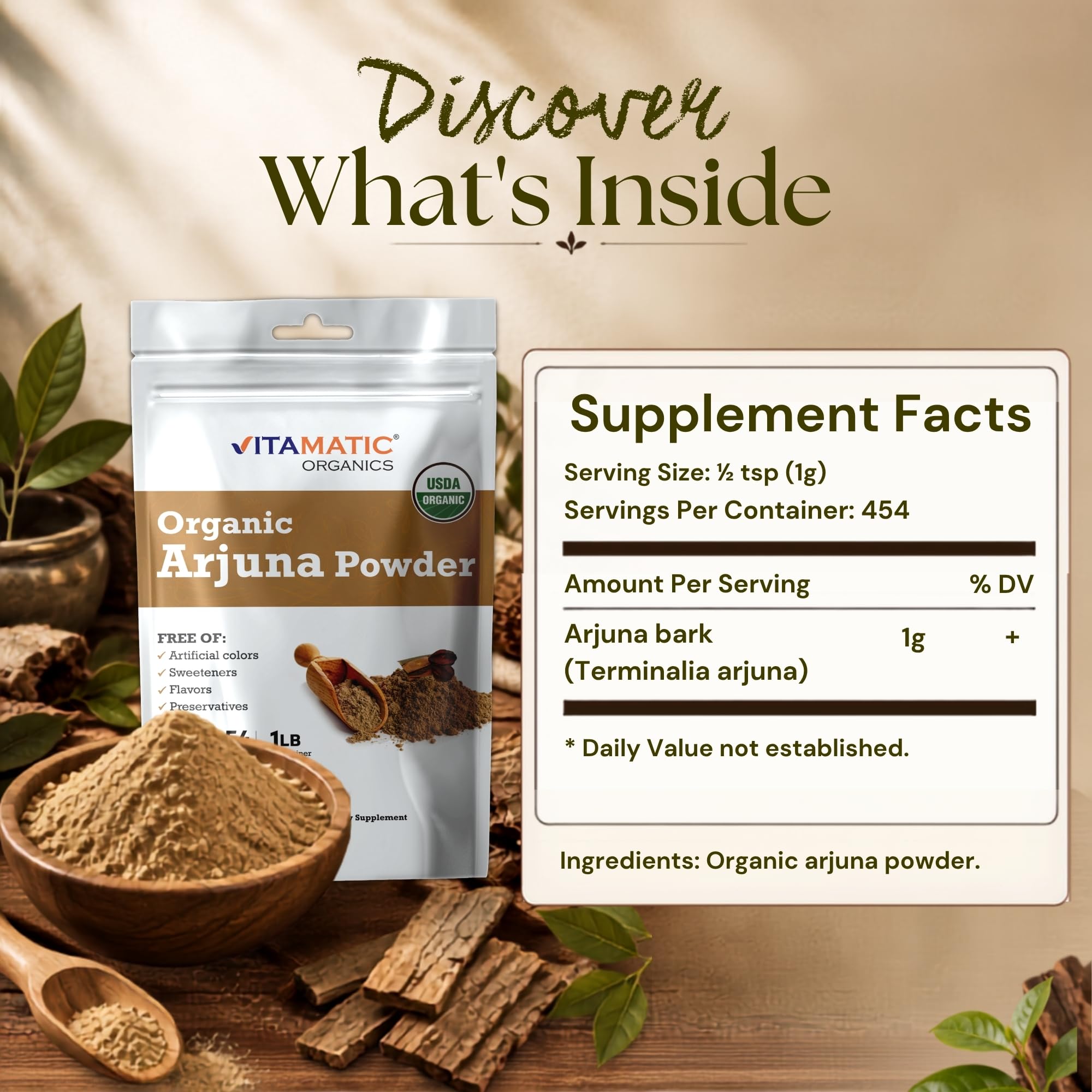 Vitamatic USDA Organic Arjuna Bark Powder – 1 lb (16 oz) — Amazon image 2