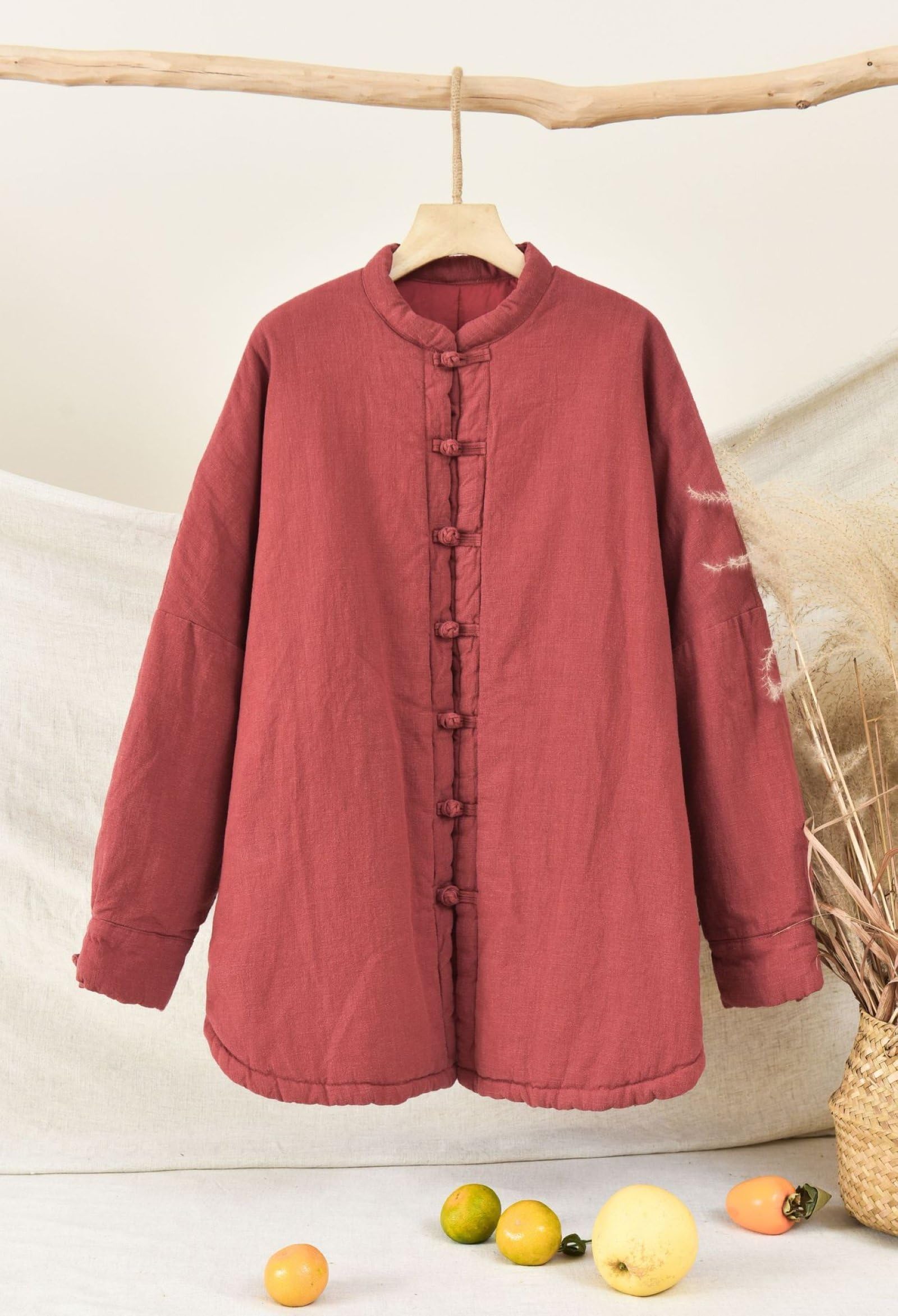 Veste Femme Style Chinois RéTro Court Hiver Ethnique Coton Matelassé Bouton Veste Femme Traditionnelle Haut
