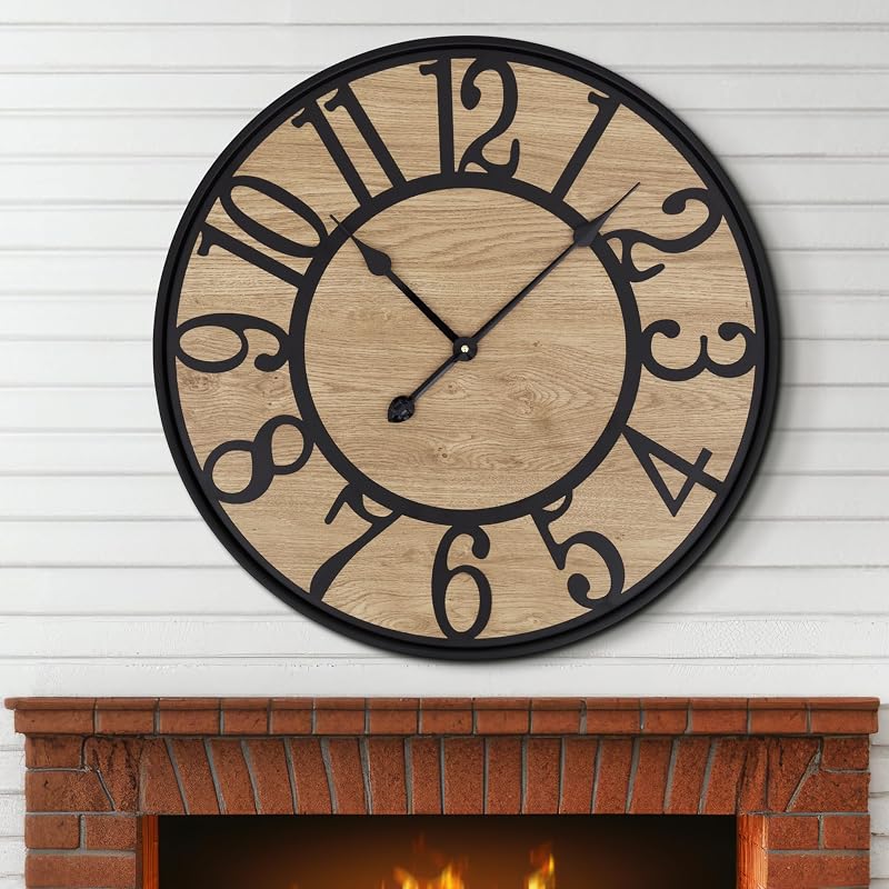 Ceas de perete decorativ Maxstar 34 cm, stil vintage, negru, mecanism silențios fără ticăit, pe baterii, pentru casă, bucătărie, birou