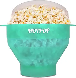 The Original Hotpop Microwave Popcorn Popper, Silicone Popcorn Maker, Collapsible Bowl BPA-Free and Dishwasher Safe- 20 Colors Available (Transparent Aqua)