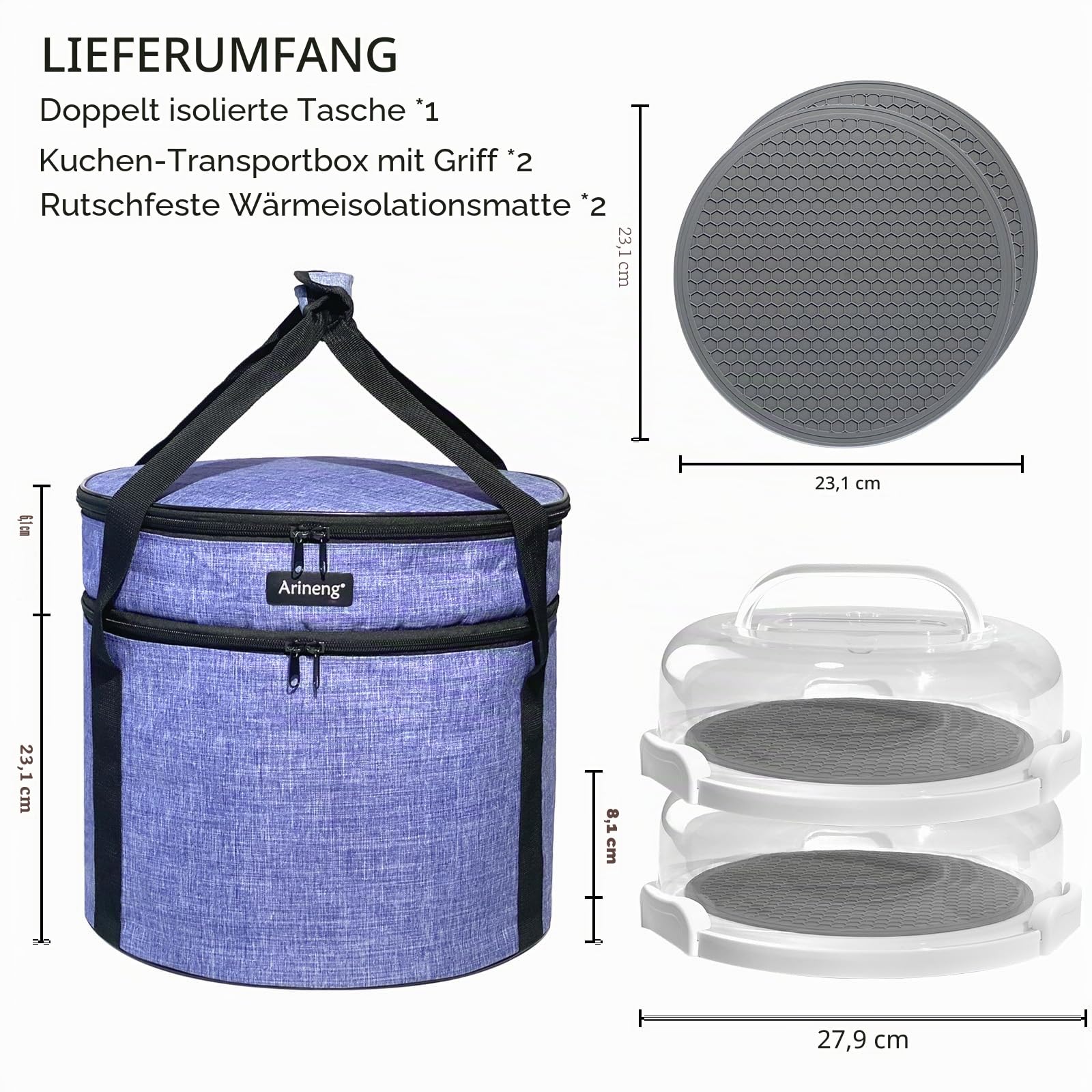 isolierte Kuchen- und Käsekuchenbehälter mit Deckel, Griffen, rutschfestem Heizkissen, Thanksgiving-Geschenke, Violett, 2 Stück