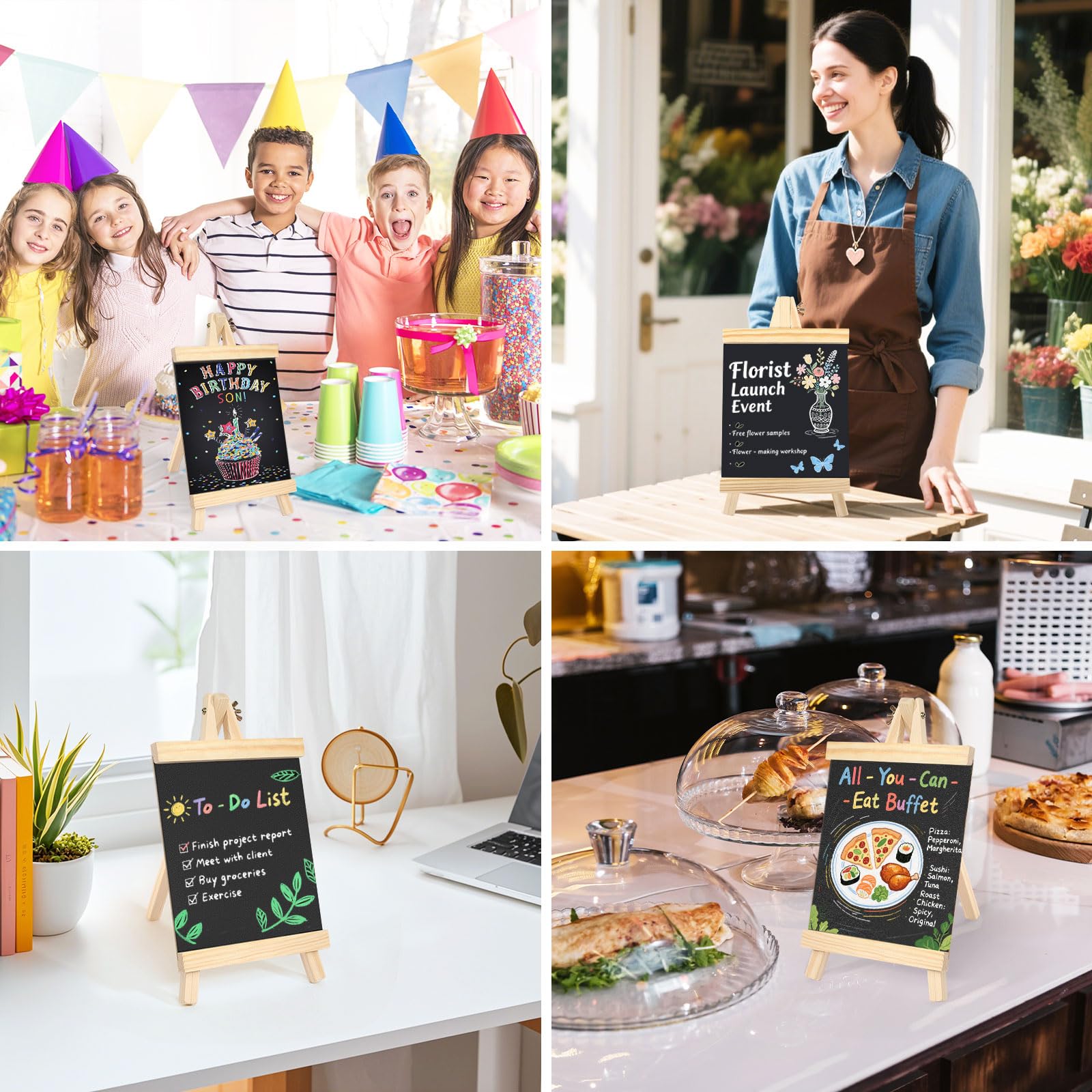 Kreidetafel Aufsteller 2 Stück Schiefertafel zum Beschriften 29 x 16 cm Kleine Tafel mit 12 Kreidefarben und Tafelwischer Kreidetafeln für Preisschilder Buffettisch Geburtstag Hochzeit Party Event