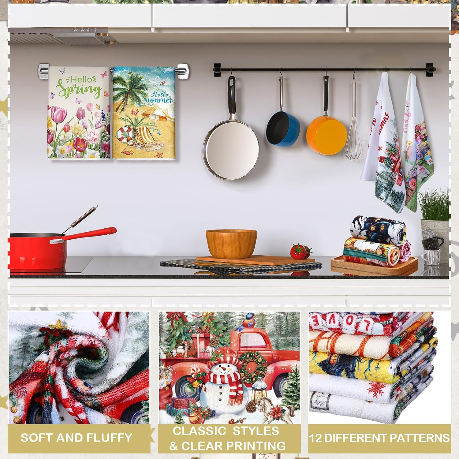 FuWeave 12 Pcs Seasonal Kitchen Towels Set for All Holiday, Cute, Holiday image 3