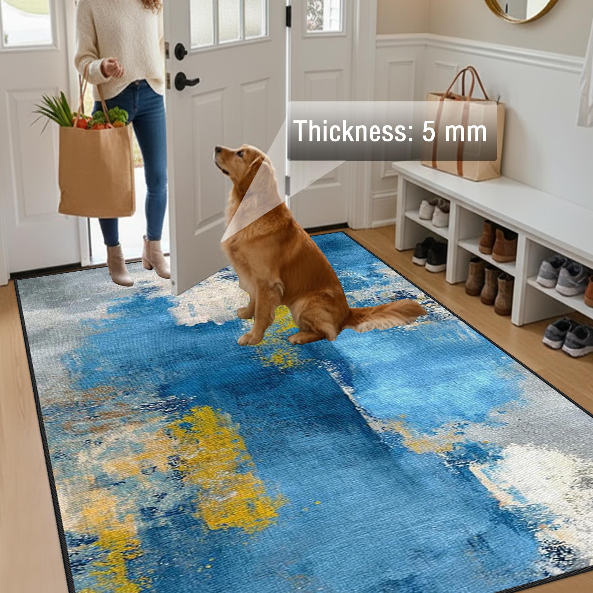 Alfombra de Salón Antideslizante Lavable Tapete Pelo Corto 150 x 190 cm | Grande Gaming Alfombra Habitacion Moderna Suave, para Sala de Estar, Dormitorio, Comedor y Pasillo