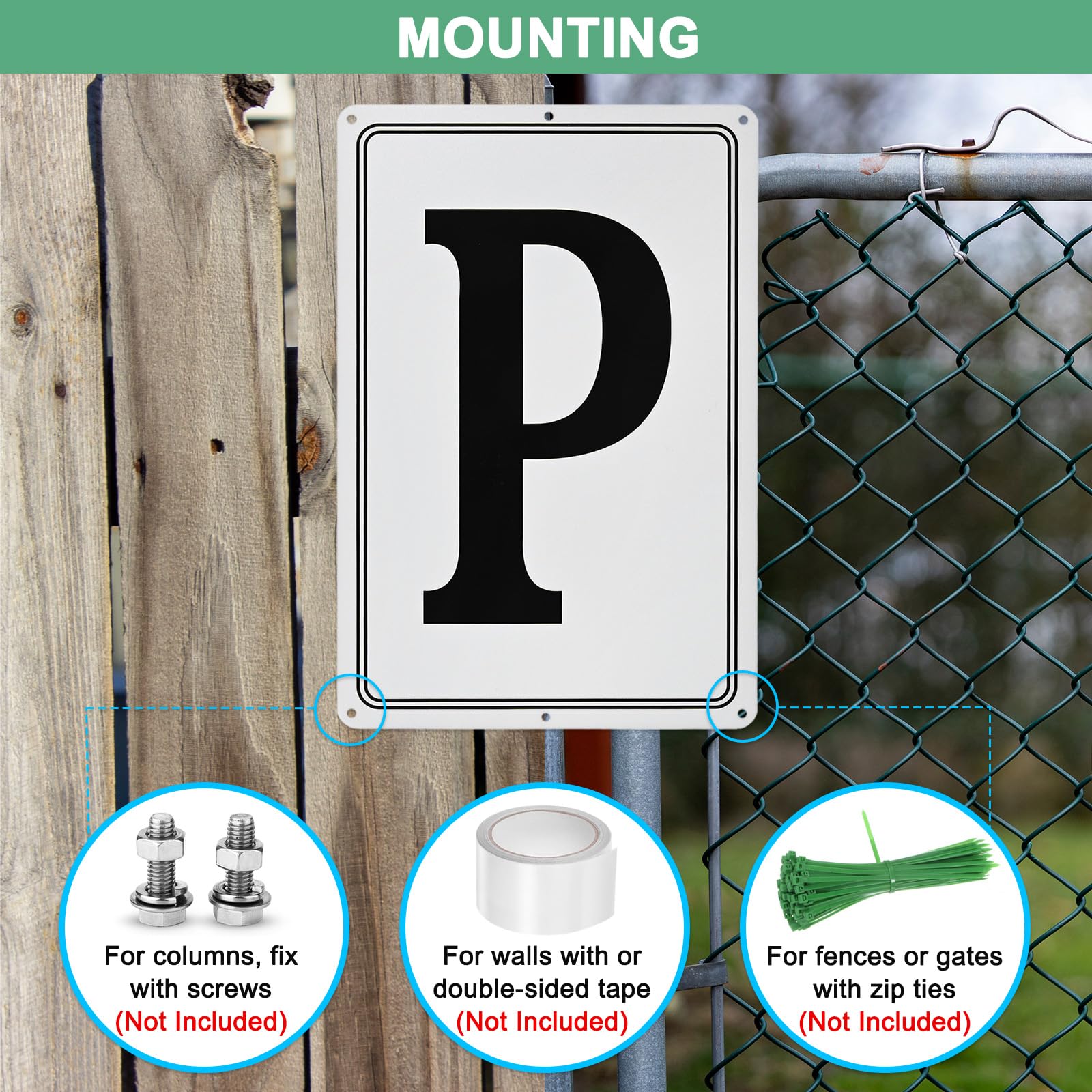M METERXITY Aluminum Letter Sign P, 11.8 Inch House Numbers and Metal Letters, Parking Spot Letter Signs - Image 4