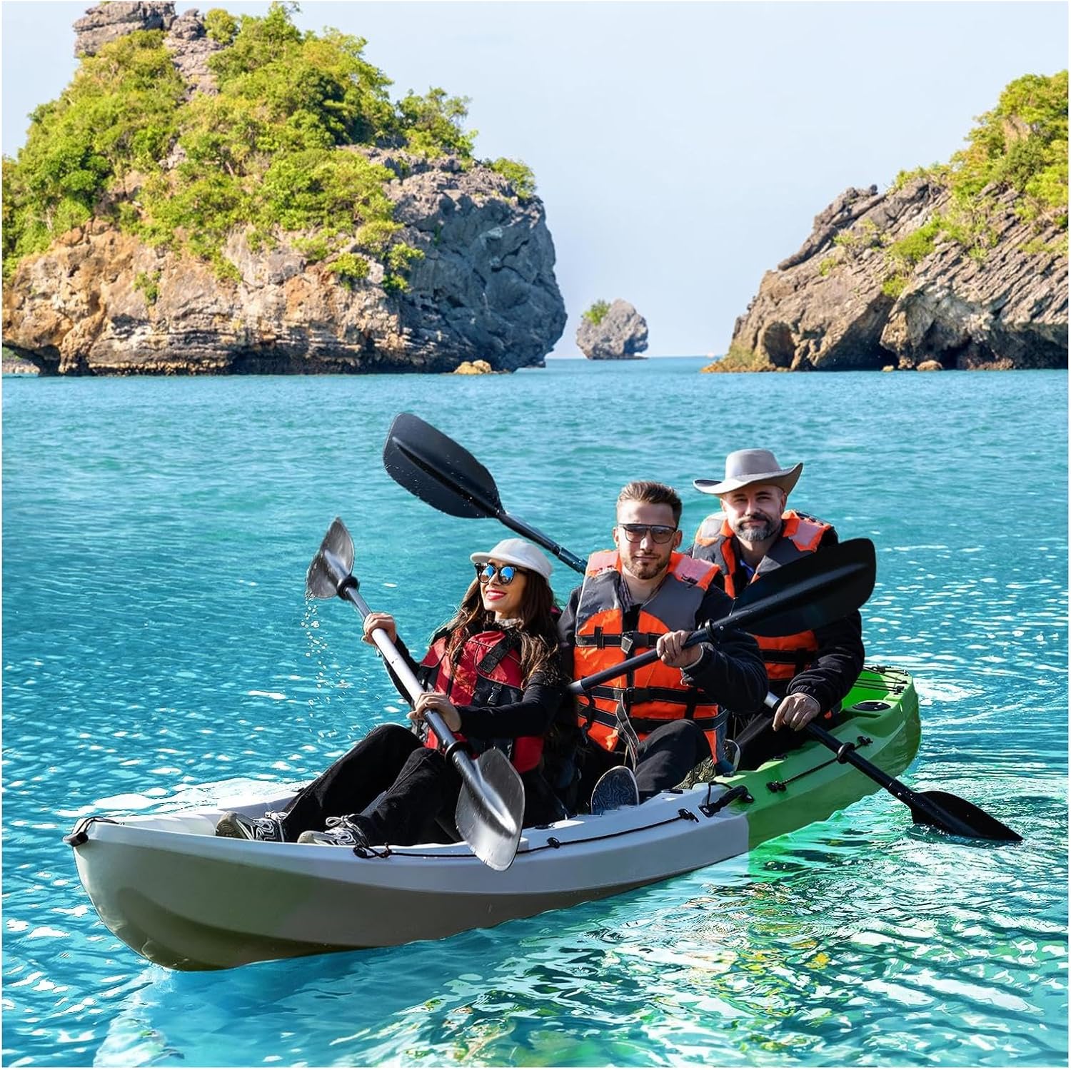 12.4FT Sit-On-Top Fishing Kayak for 2-3 Adults, 600lbs Capacity, 77.16lbs Weight, Stable Flat Bottom, Ideal for Ocean & Calm Waters, Includes Paddle & Comfort Seat 12.4FT Sit-On-Top Fishing Kayak for 2-3 Adults, 600lbs Capacity, 77.16lbs Weight, Stable Flat Bottom, Ideal for Ocean & Calm Waters, Includes Paddle & Comfort Seat